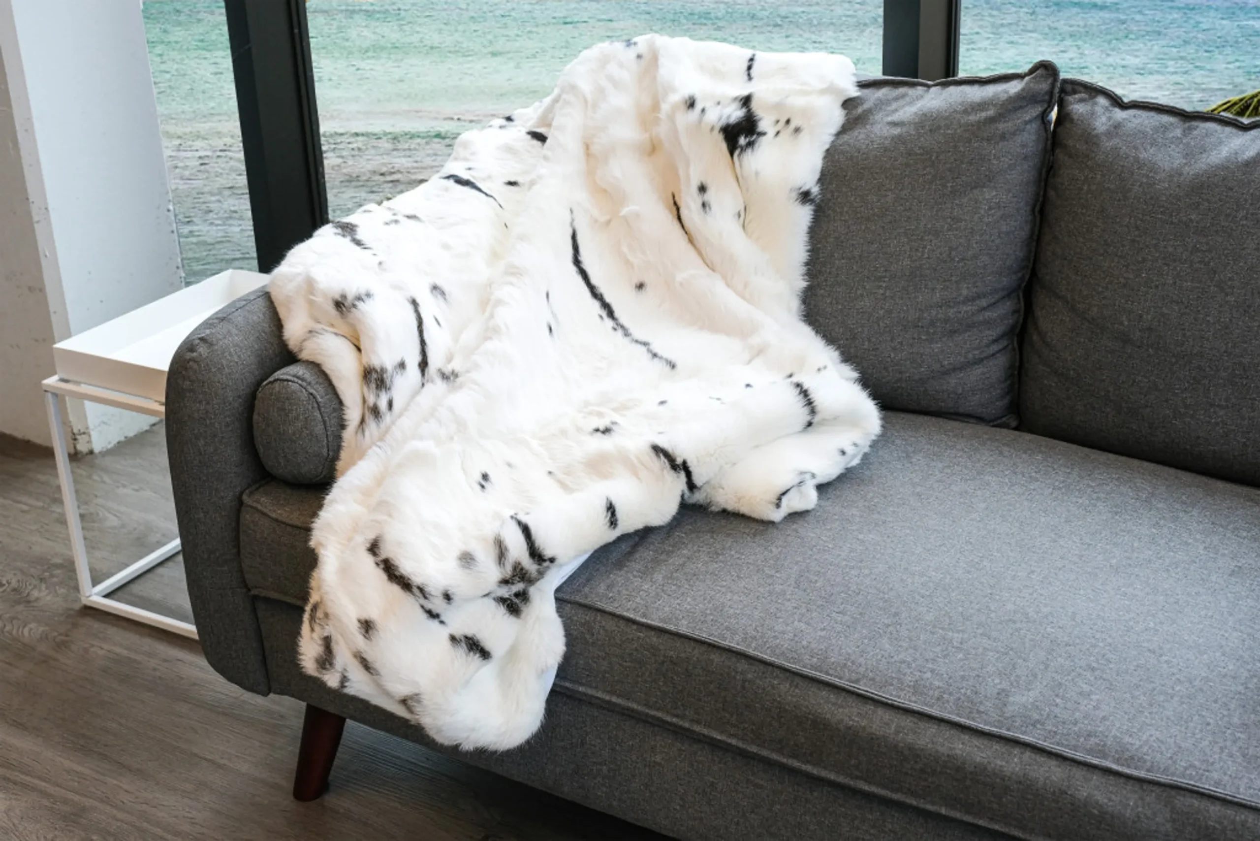 50" X 60" Black And White Rabbit Fur Plush Throw Blanket - Image 5