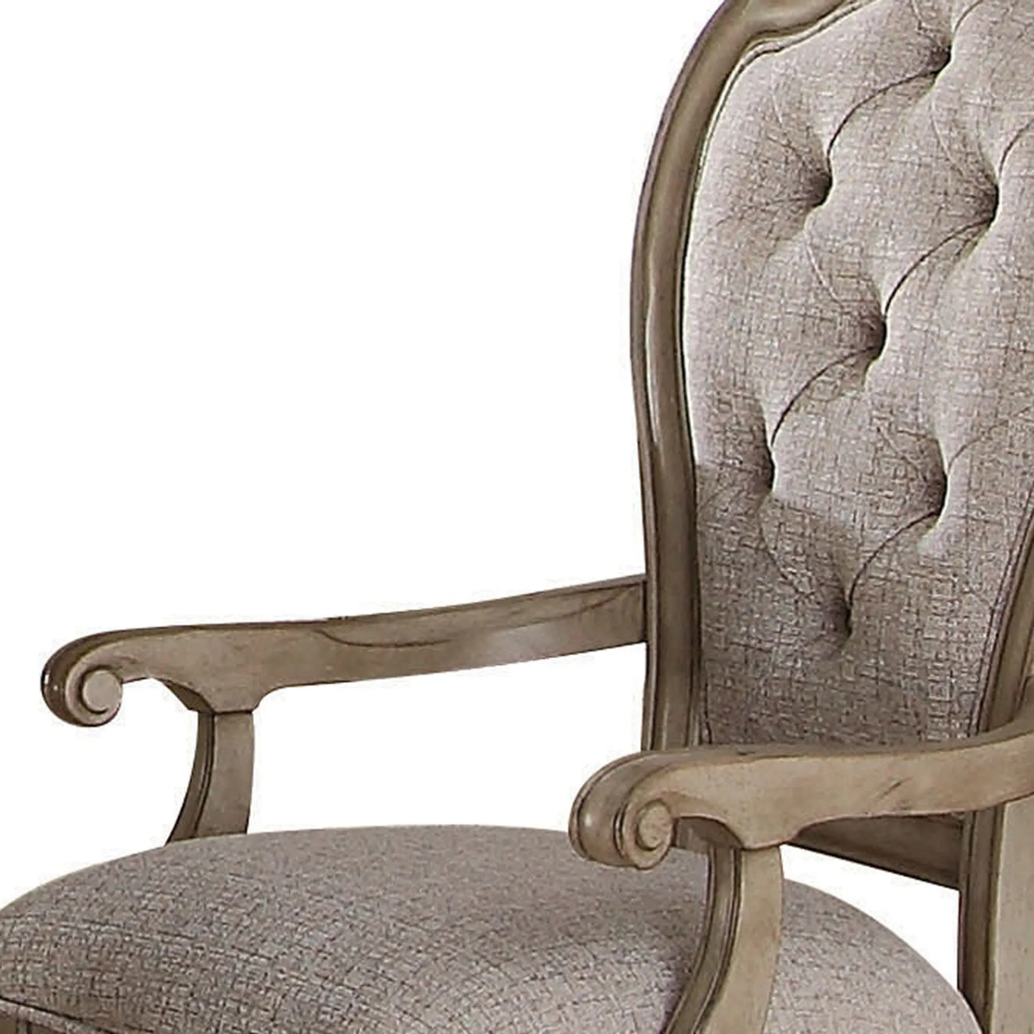 Set of Two Upholstered Fabric And Solid Wood Dining Arm Chairs - Image 5
