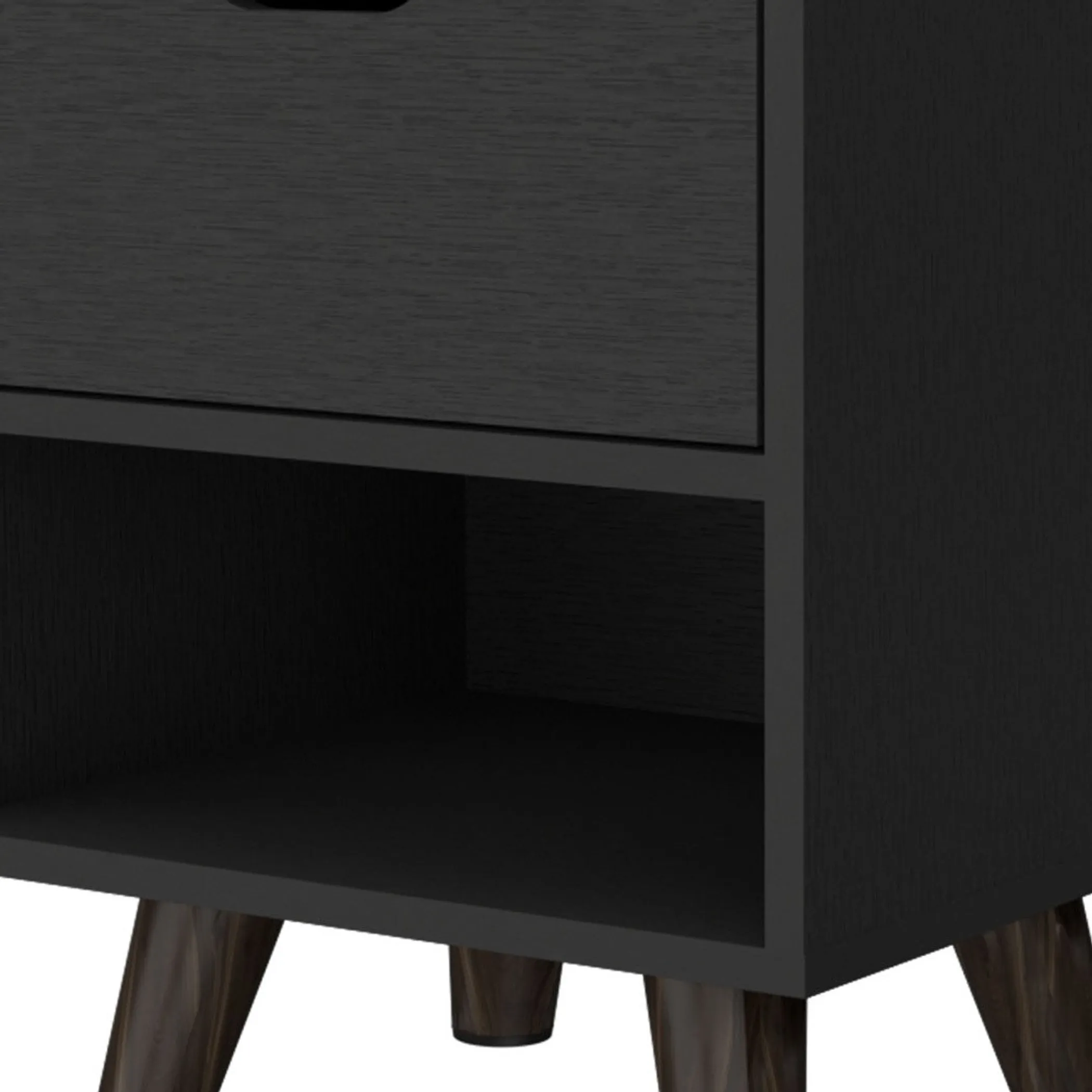 19" Black One Drawer Faux Wood Nightstand - Image 5