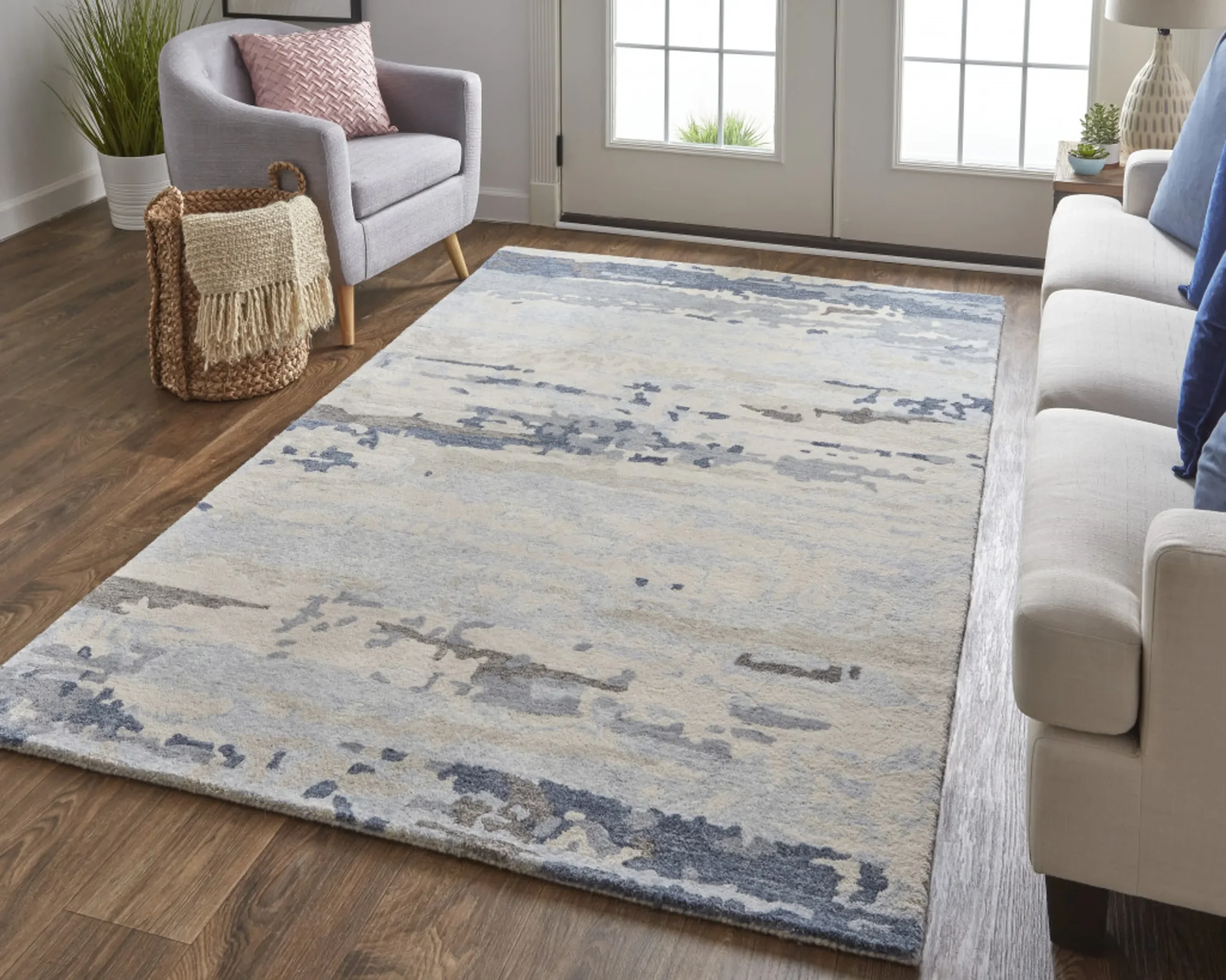 8' X 10' Blue Gray And Ivory Wool Abstract Tufted Handmade Stain Resistant Area Rug - Image 5