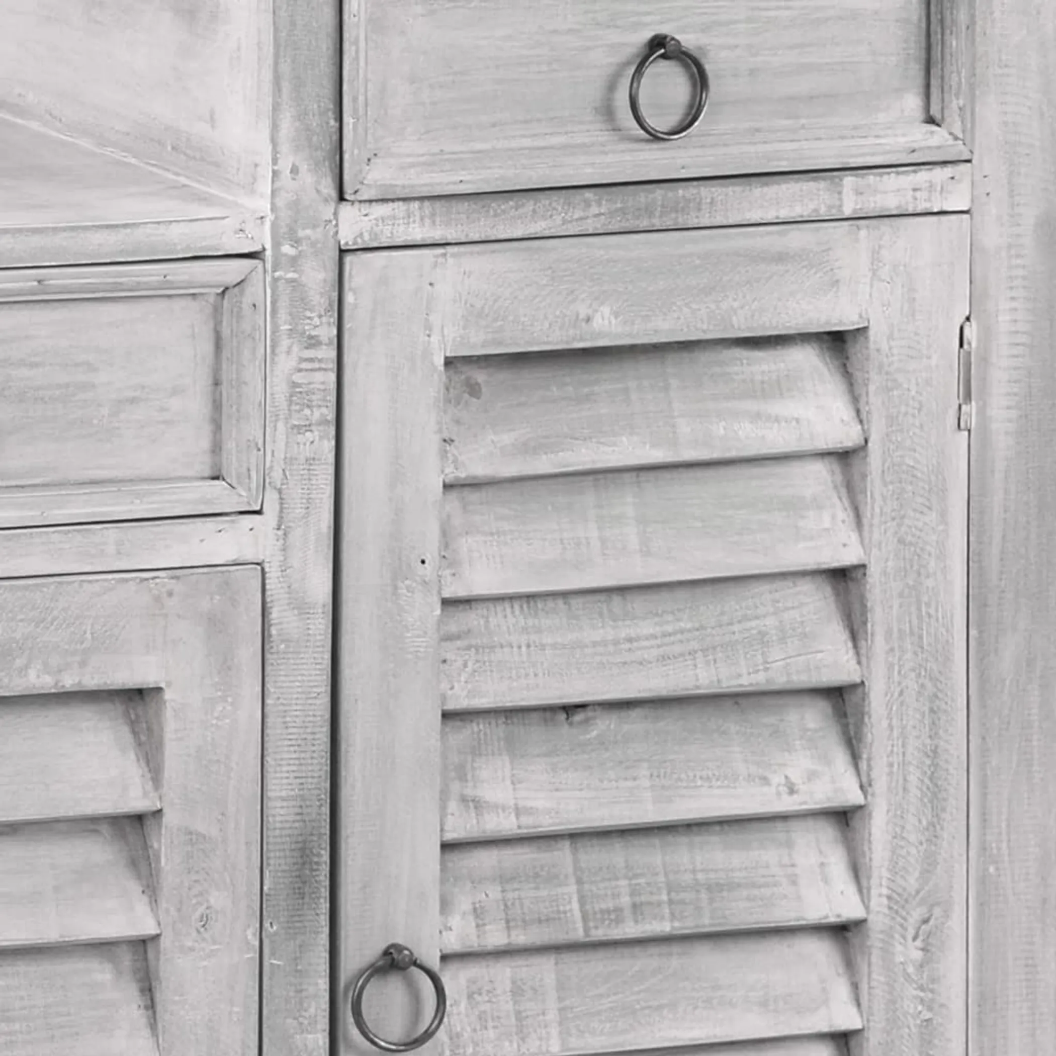 Sunset Trading Cottage Three Tiered Shutter Cabinet | Distressed Light Gray Solid Wood | Fully Assembled Accent Storage Shelf Console - Image 6
