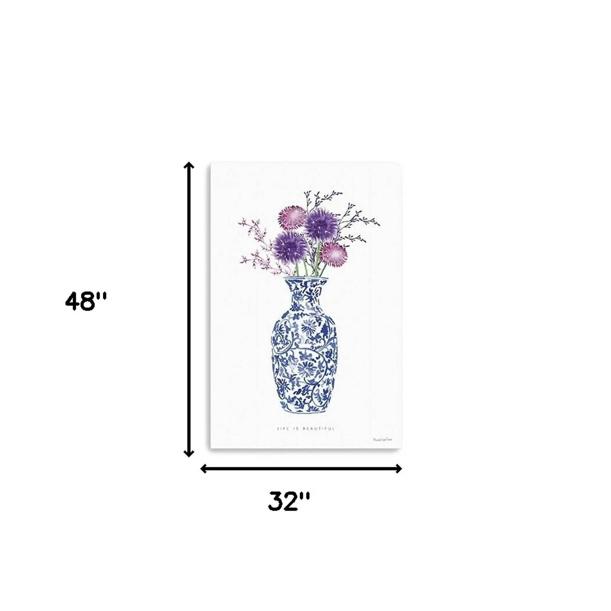 48" x 32" Blue and White Life Floral Vase Canvas Wall Art - Image 5