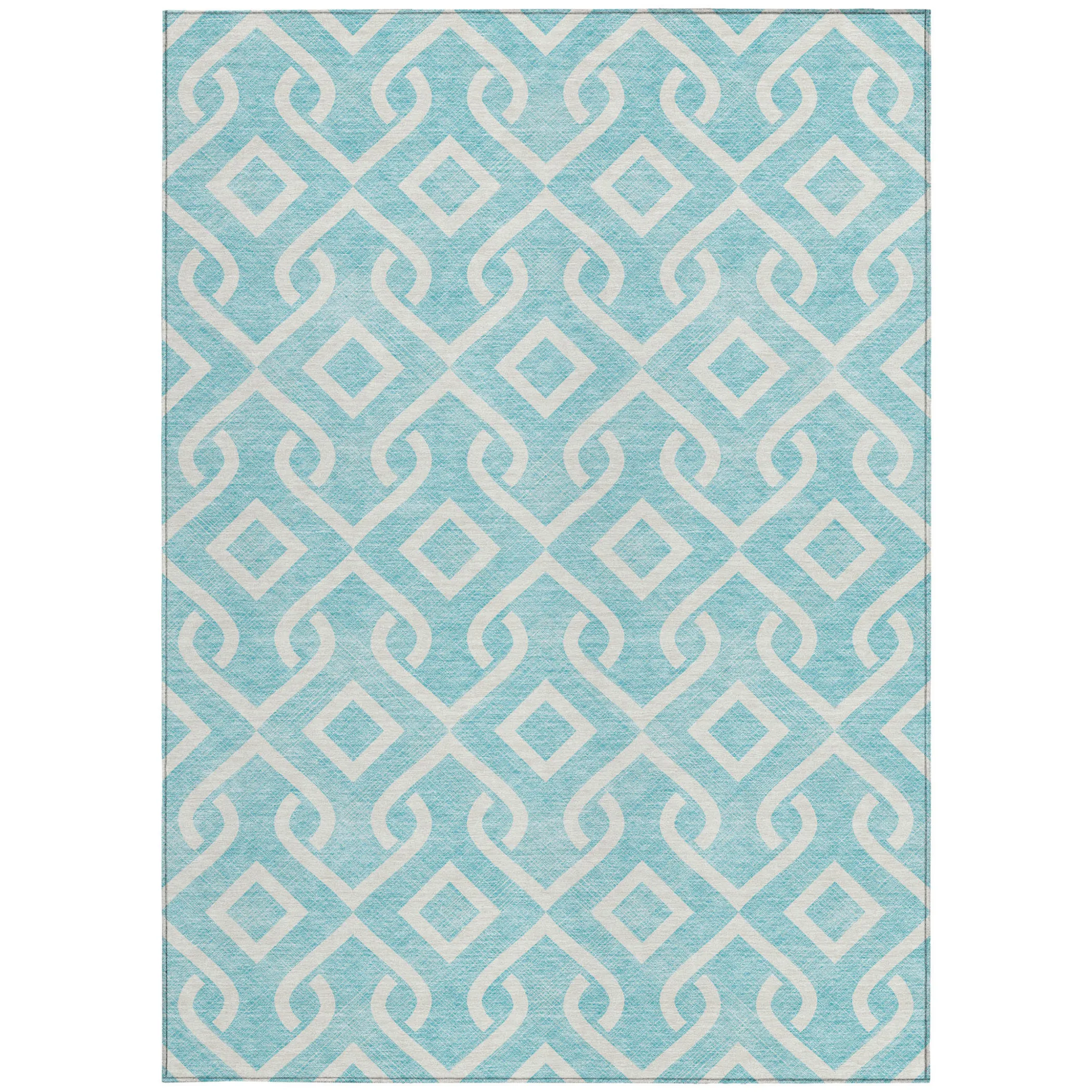 9' X 12' Aqua And Ivory Geometric Washable Indoor Outdoor Area Rug - Image 6