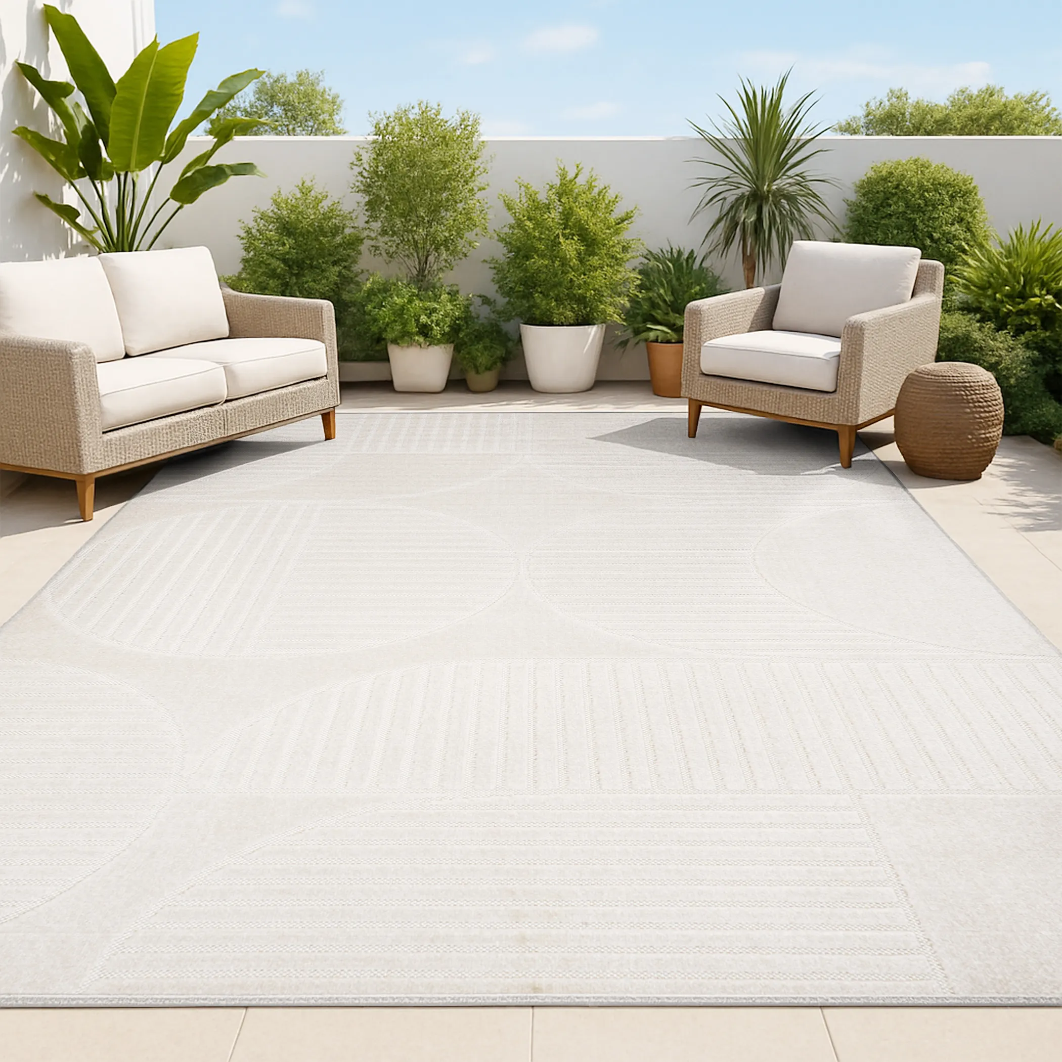 12' X 15' Ivory And Cream Striped Indoor Outdoor Area Rug - Image 5
