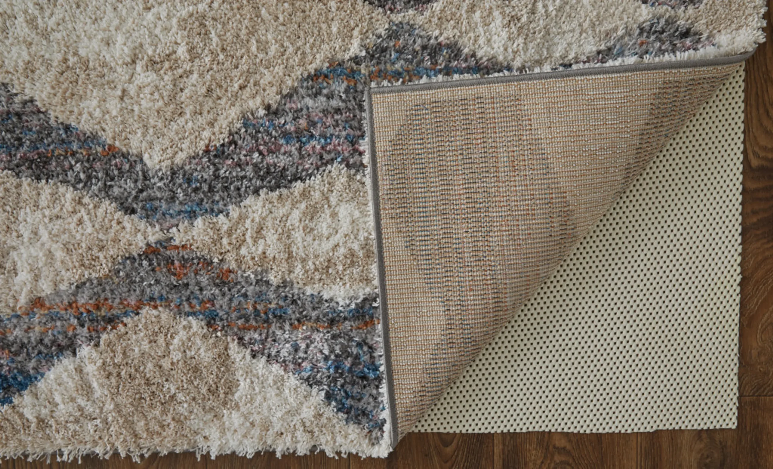 5' X 8' Tan Ivory And Blue Chevron Power Loom Stain Resistant Area Rug - Image 4