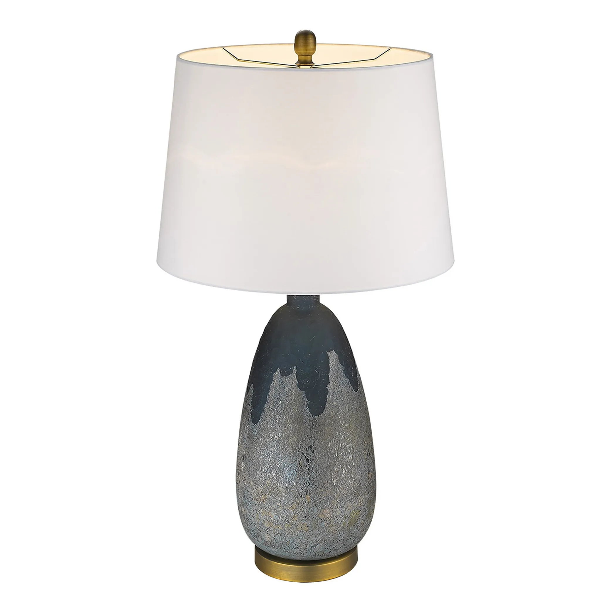 30" Teal Blue Concrete Table Lamp With Cream Empire Shade - Image 2