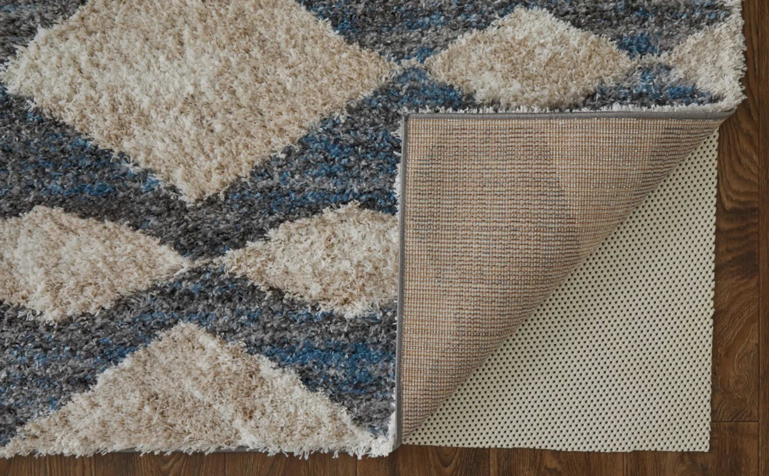 5' X 8' Ivory Gray And Blue Chevron Power Loom Stain Resistant Area Rug - Image 5
