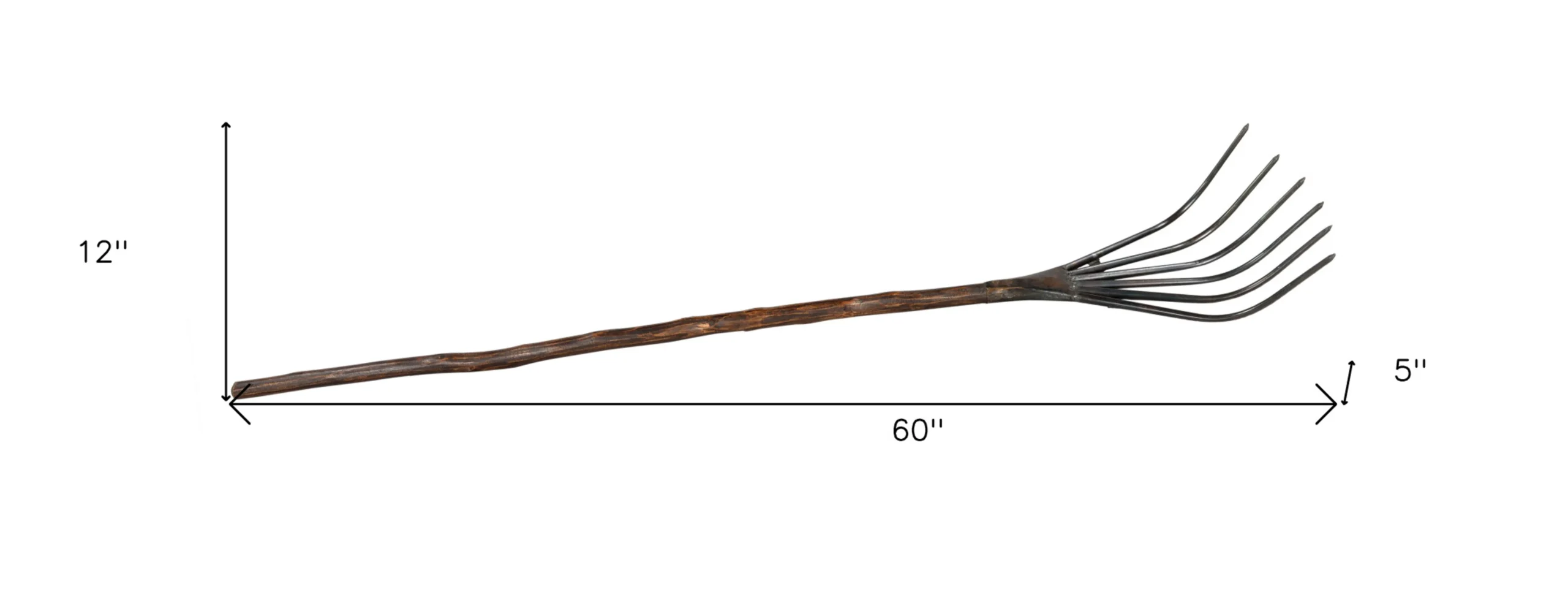 60" Brown and Black Wood and Metal Decorative Rake Sculpture - Image 4