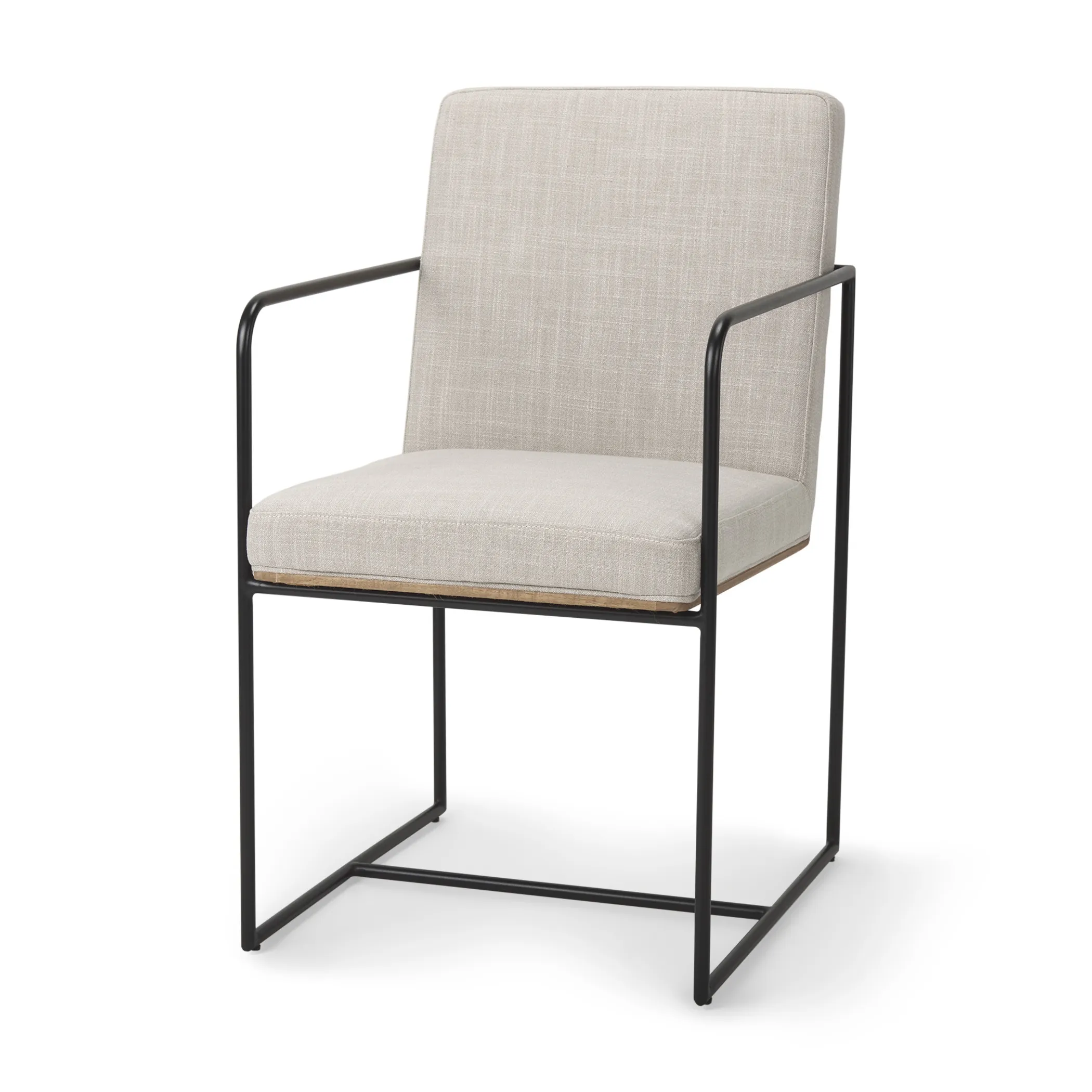 Beige and Black Upholstered Cushion And Metal Dining Arm Chair - Image 2