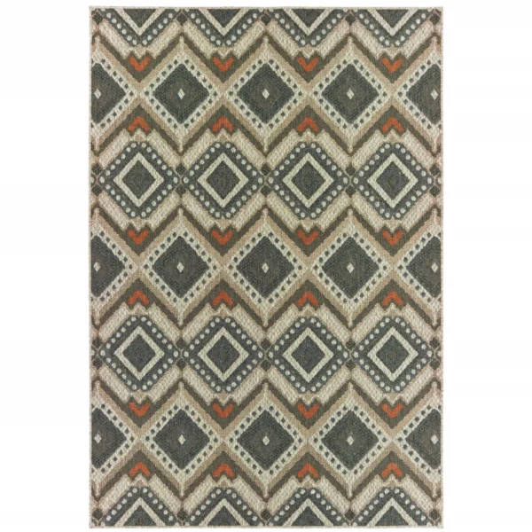 8' x 10' Gray Geometric Stain Resistant Indoor Outdoor Area Rug