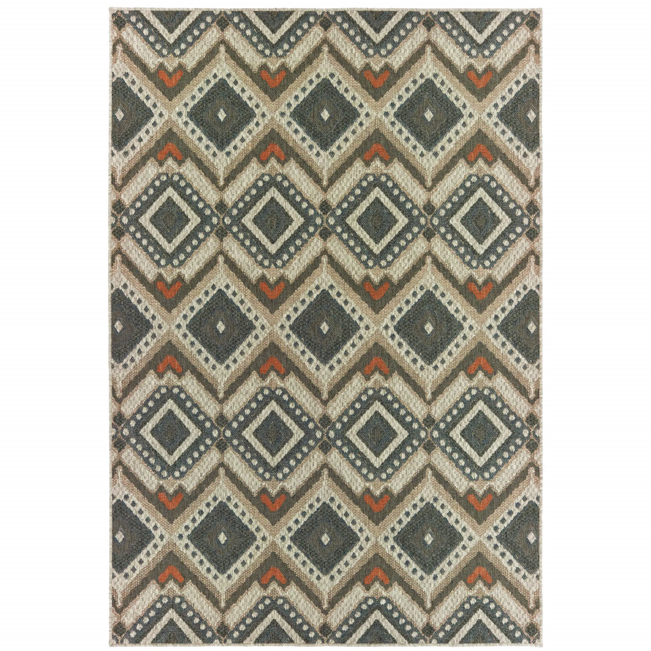8' x 10' Gray Geometric Stain Resistant Indoor Outdoor Area Rug