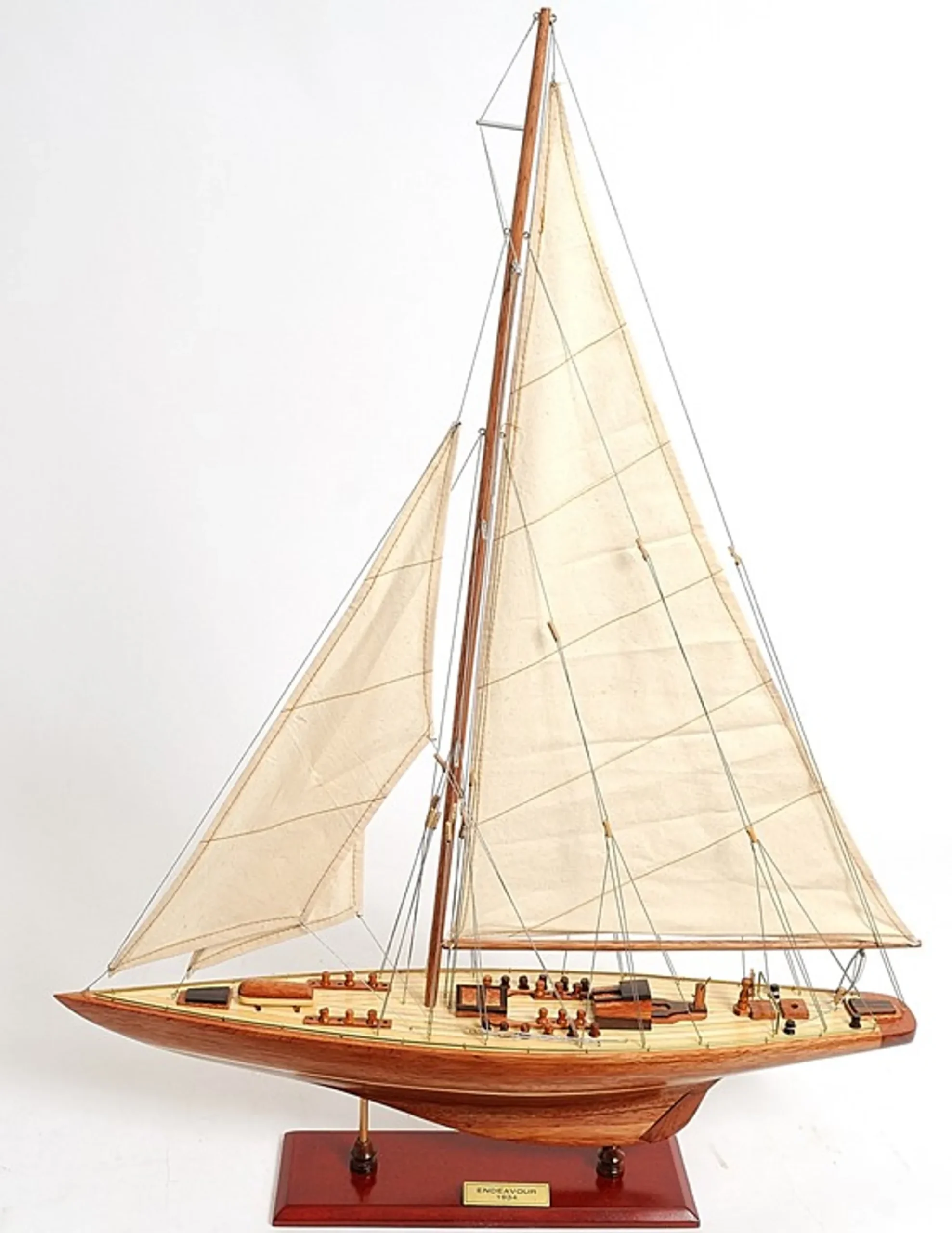 31" Wood Brown Endeavour Yacht Hand Painted Sculpture - Image 4