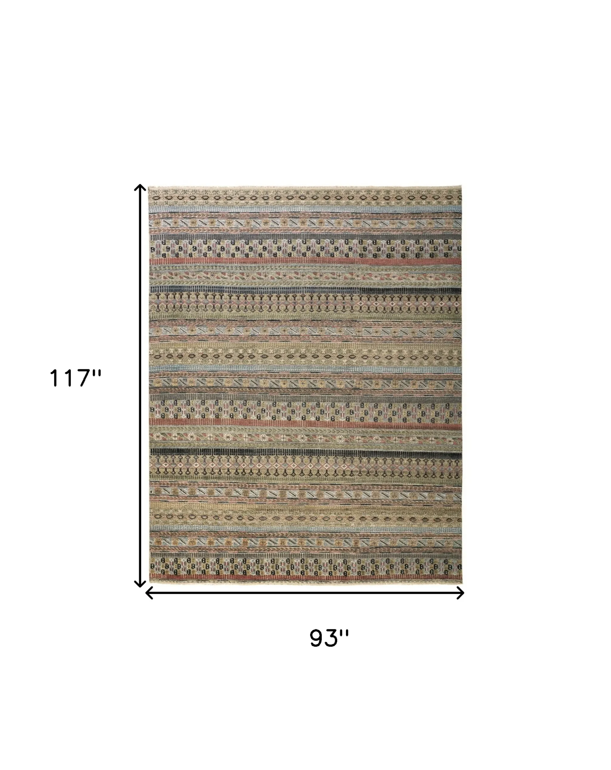 8' X 10' Tan Blue and Orange Striped Hand Knotted Area Rug - Image 3