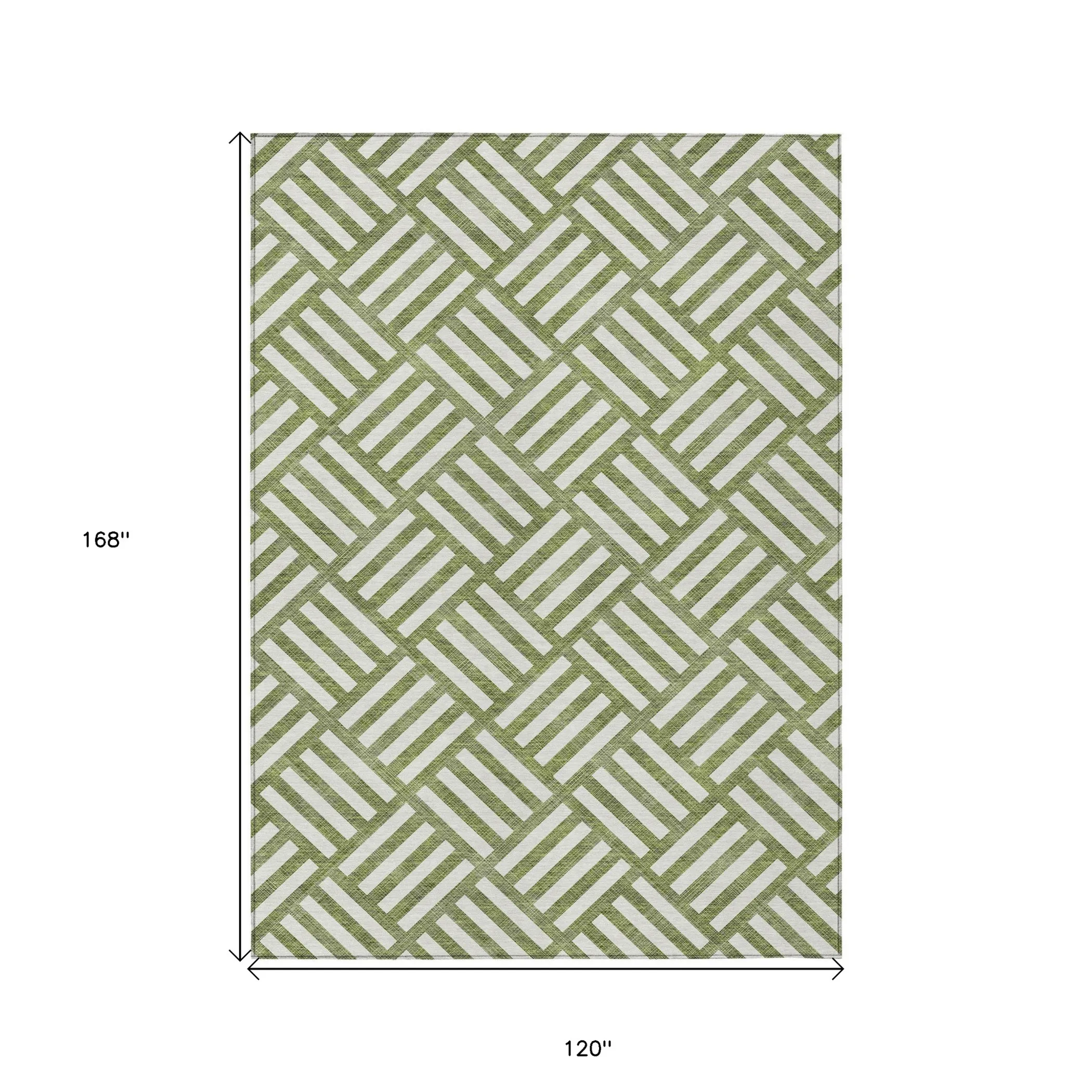 10' X 14' Olive Green And Ivory Geometric Washable Indoor Outdoor Area Rug - Image 3