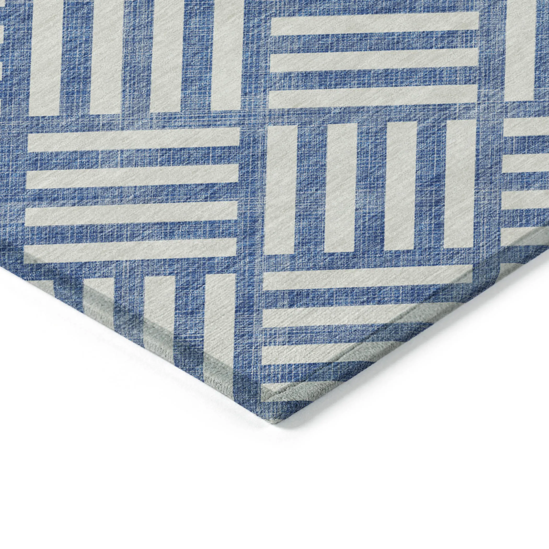 10' X 14' Blue And Ivory Geometric Washable Indoor Outdoor Area Rug - Image 5