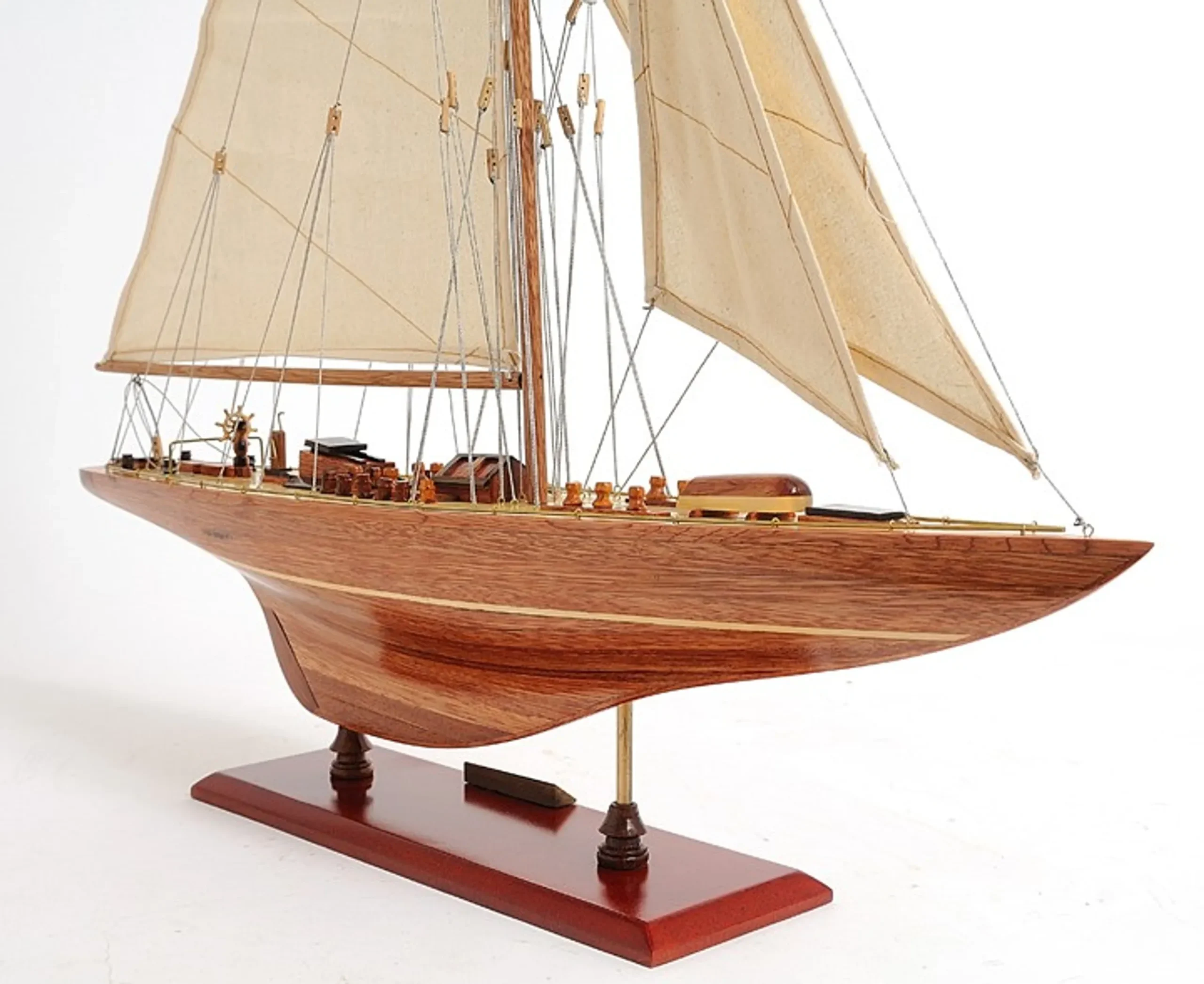 31" Wood Brown Endeavour Yacht Hand Painted Sculpture - Image 3