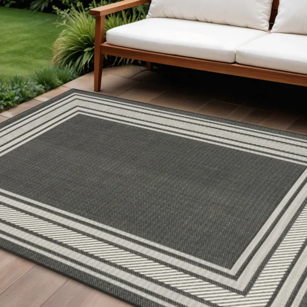 6' X 9' Black Geometric Indoor Outdoor Area Rug