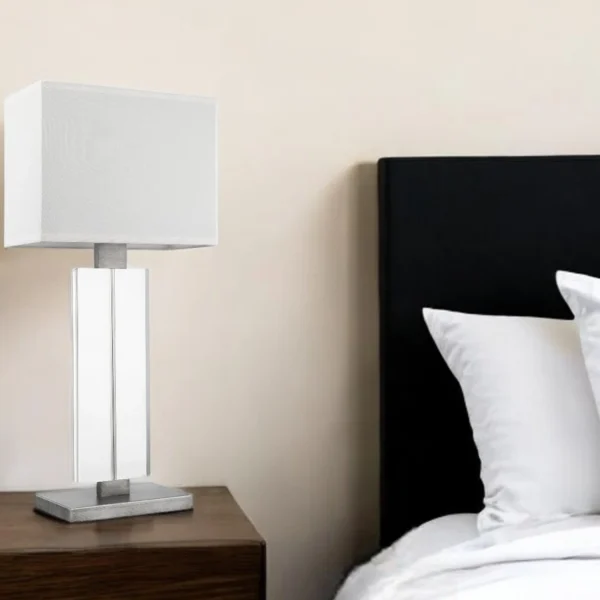 31" Silver Metal and Acrylic Buffet Lamp With White Shade