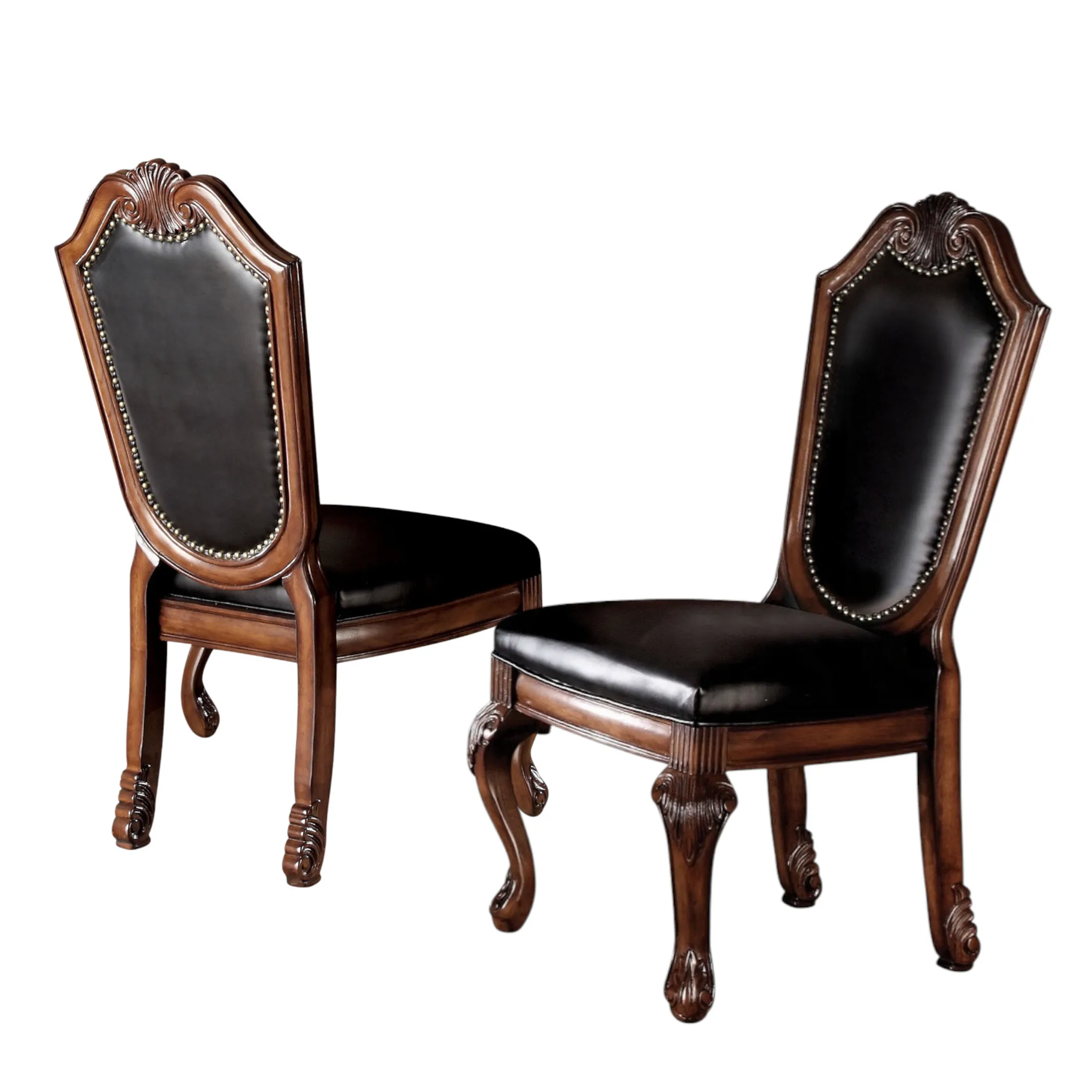 Set of Two Upholstered Faux Leather And Solid Wood Dining Side Chairs - Image 2