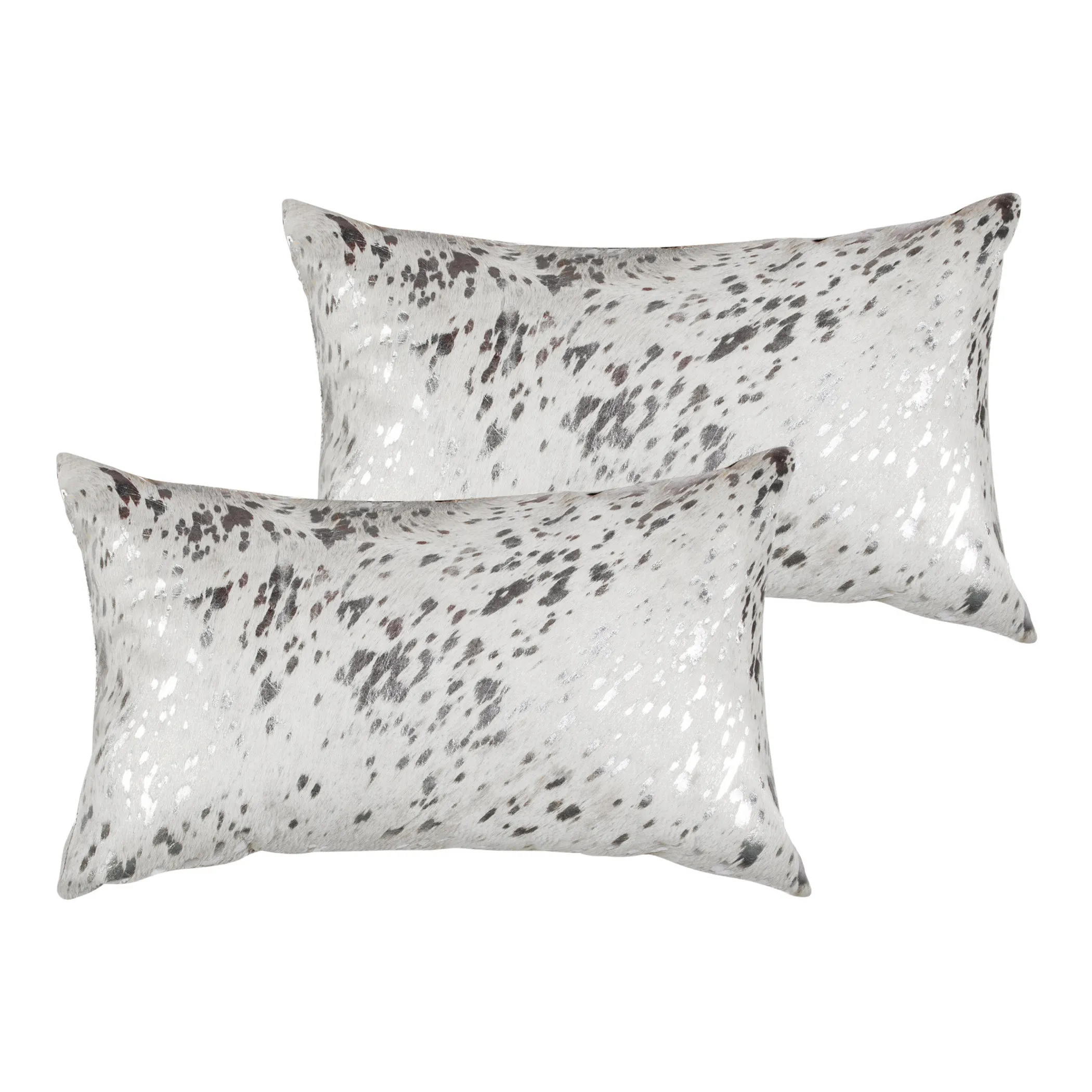 Set of Two 12" X 20" Gray and Silver Abstract Cowhide Lumbar Throw Pillows with Glitter - Image 5