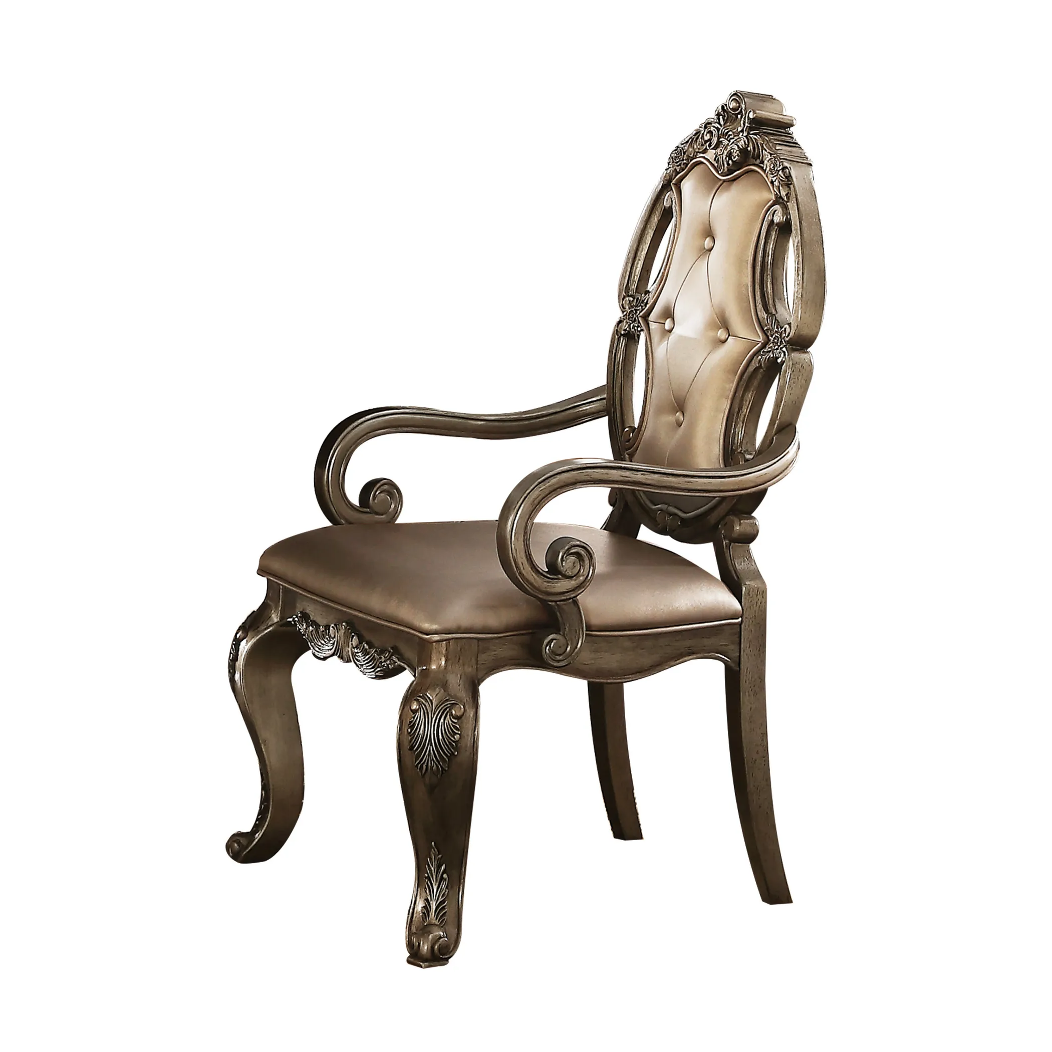 Set of Two Upholstered Faux Leather And Solid Wood Dining Arm Chairs - Image 3