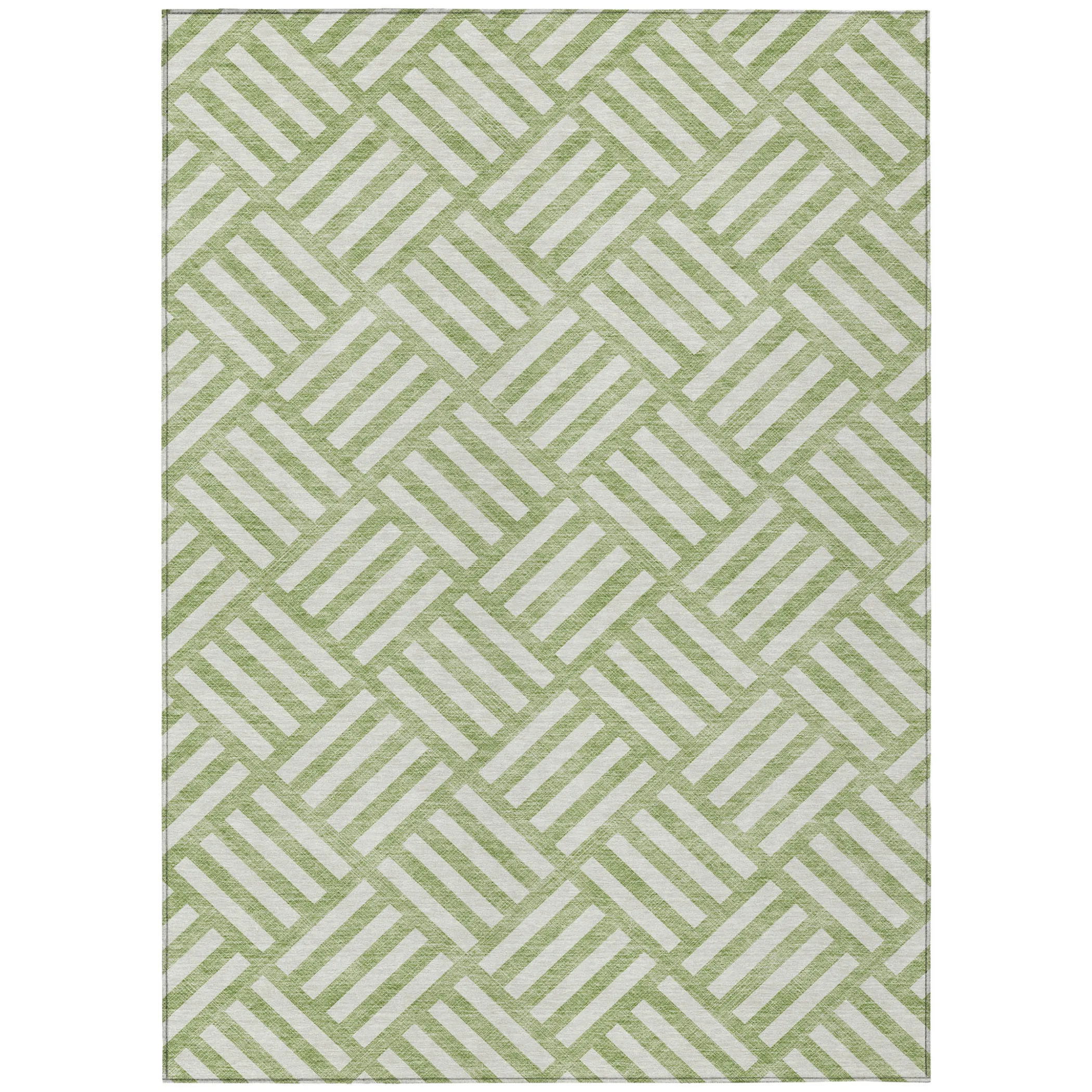 10' X 14' Artichoke Green And Ivory Geometric Washable Indoor Outdoor Area Rug - Image 2