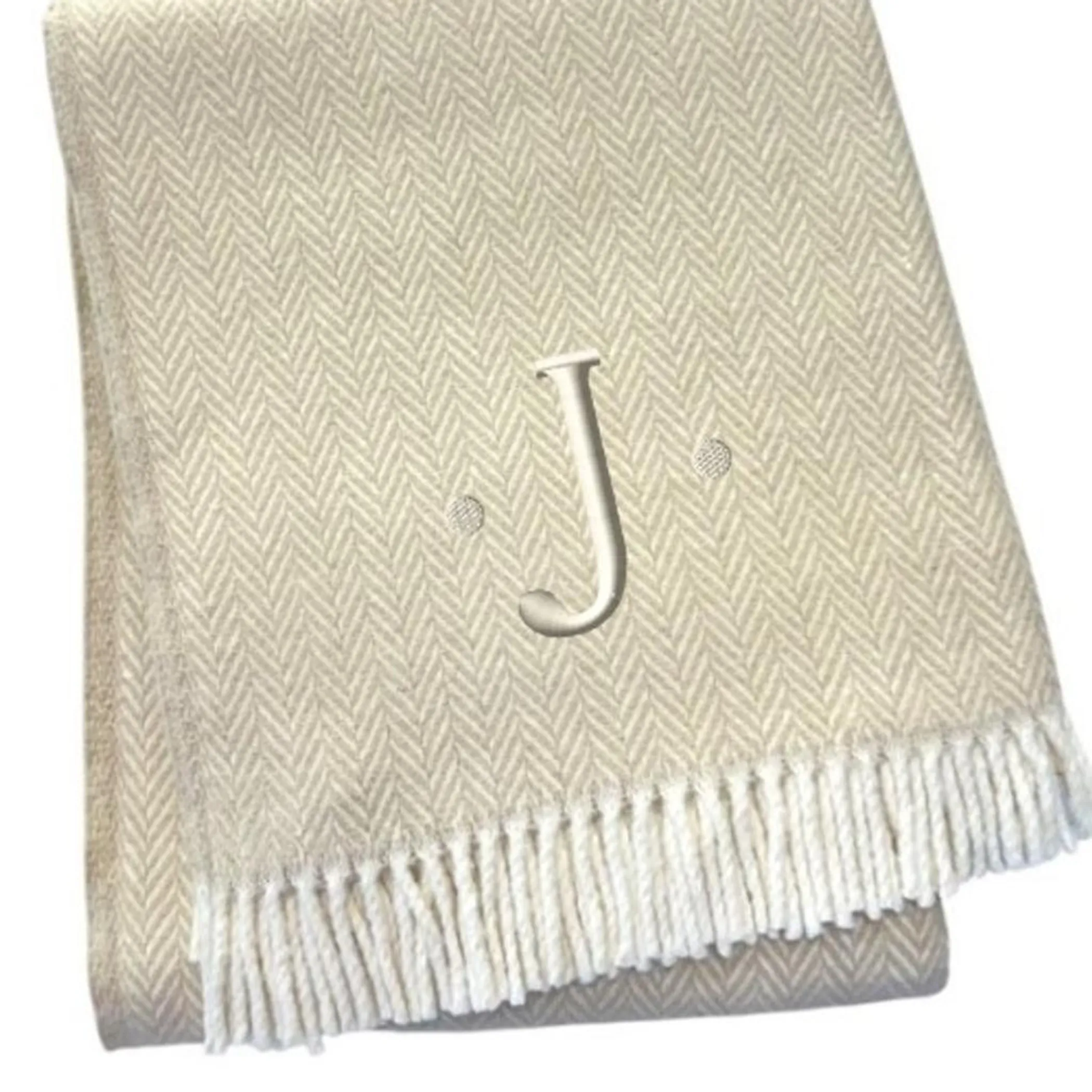 Herringbone Cotton Blend J Throw Blanket with Tassels And Embroidery - Image 4