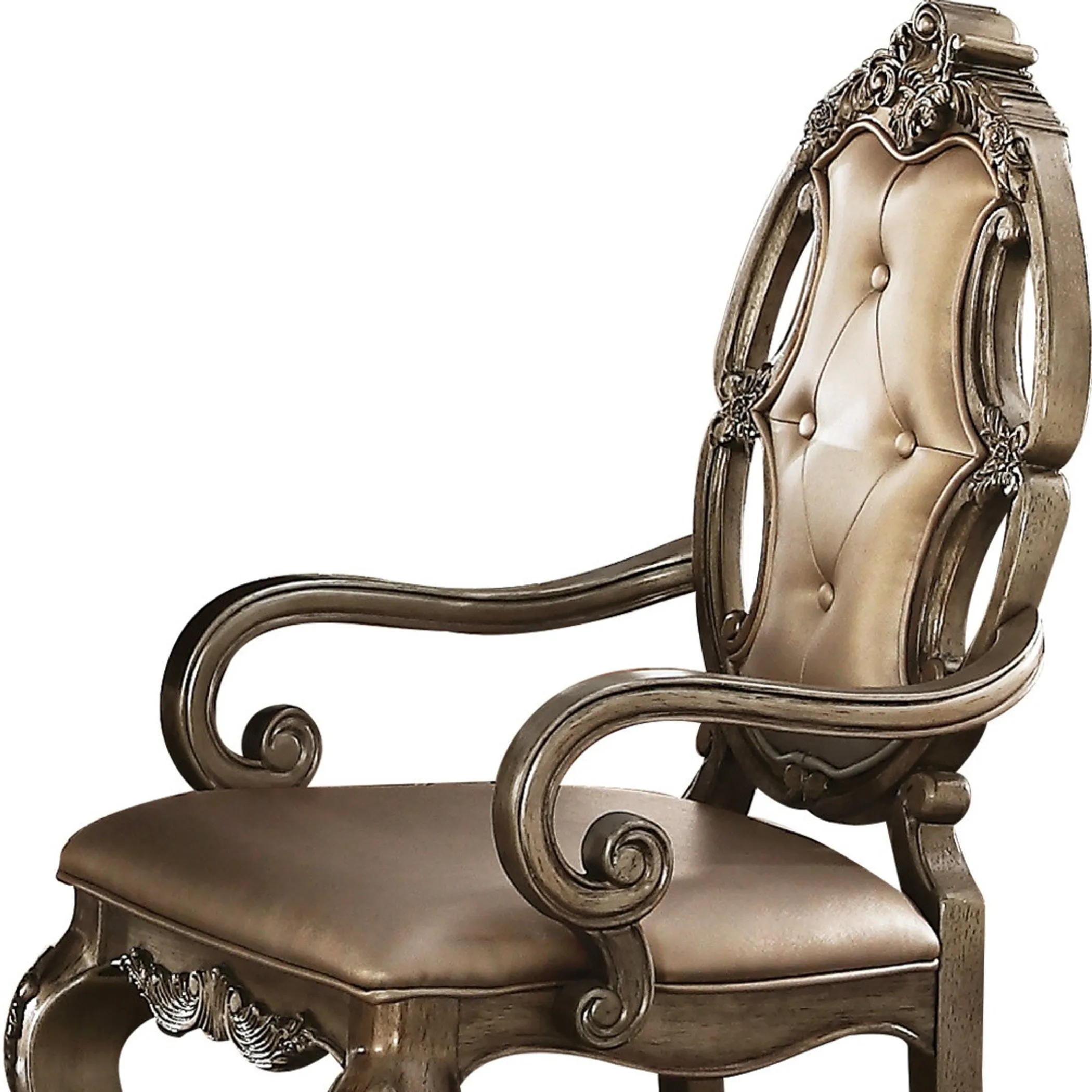 Set of Two Upholstered Faux Leather And Solid Wood Dining Arm Chairs - Image 4