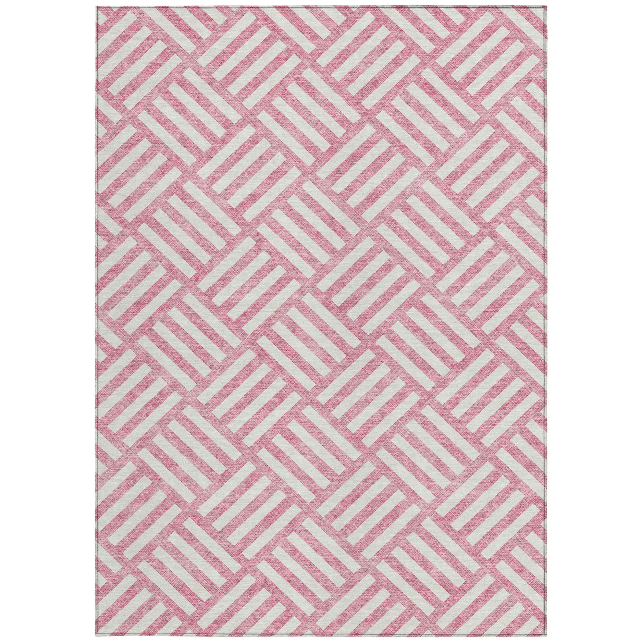 10' X 14' Pink And Ivory Geometric Washable Indoor Outdoor Area Rug - Image 6