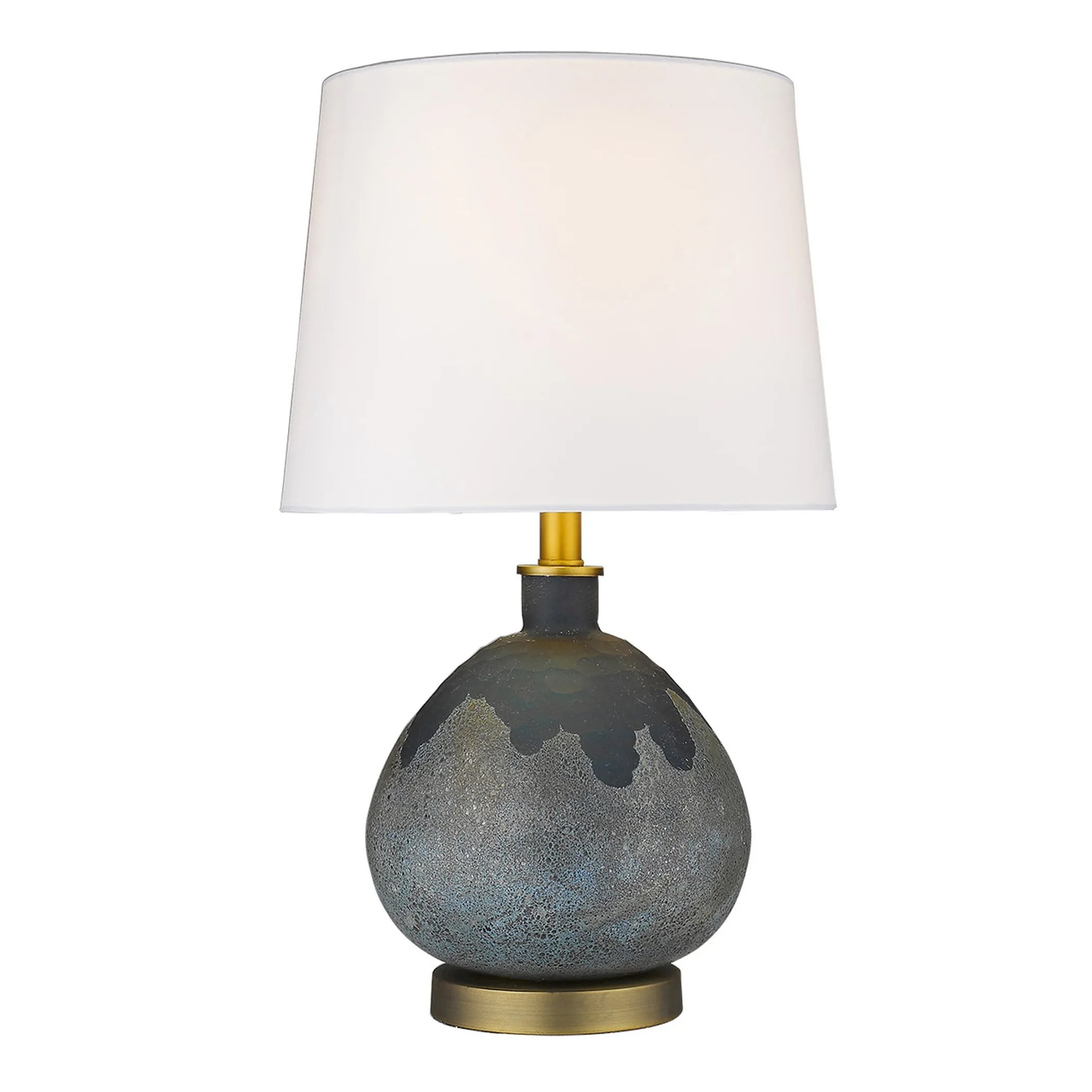 22" Teal Blue Concrete Gourd Table Lamp With Cream Empire Shade - Image 3