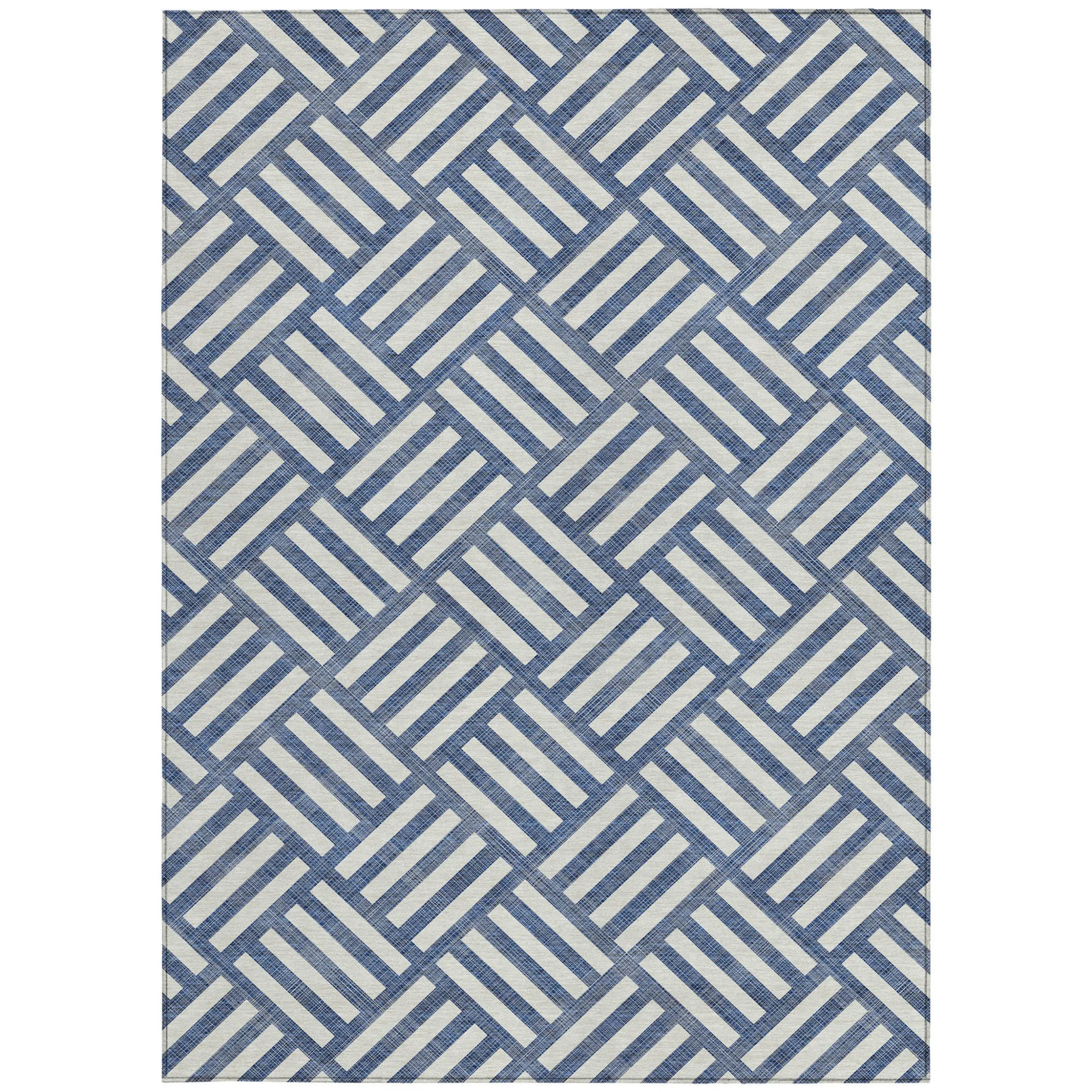 10' X 14' Navy Blue And Ivory Geometric Washable Indoor Outdoor Area Rug - Image 6