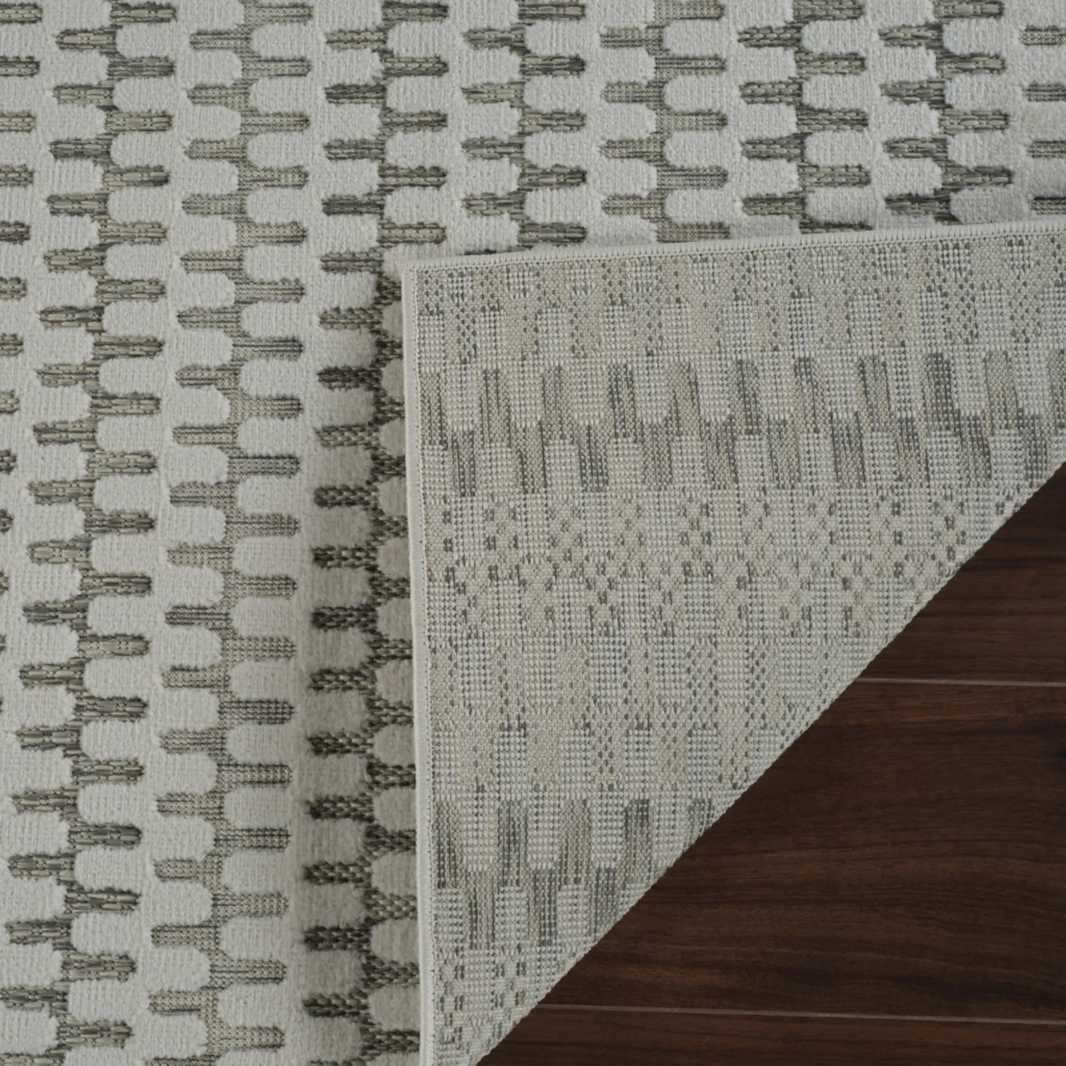 6' X 9' Cream and Beige Geometric Distressed Indoor Outdoor Area Rug - Image 6