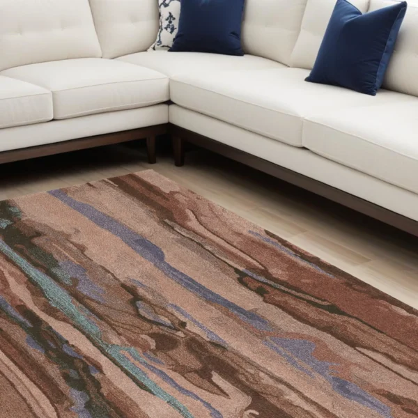 8' X 10' Blue and Red Wool Abstract Hand Tufted Area Rug
