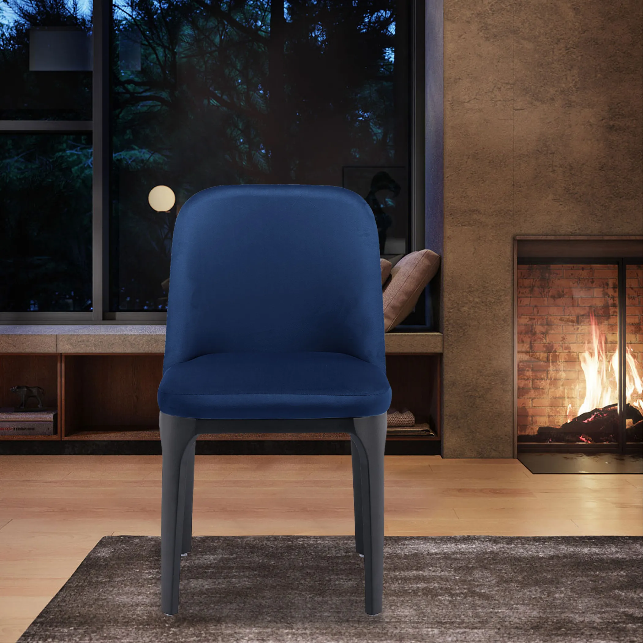 Blue And Black Velvet and Metal Dining Side Chair - Image 2