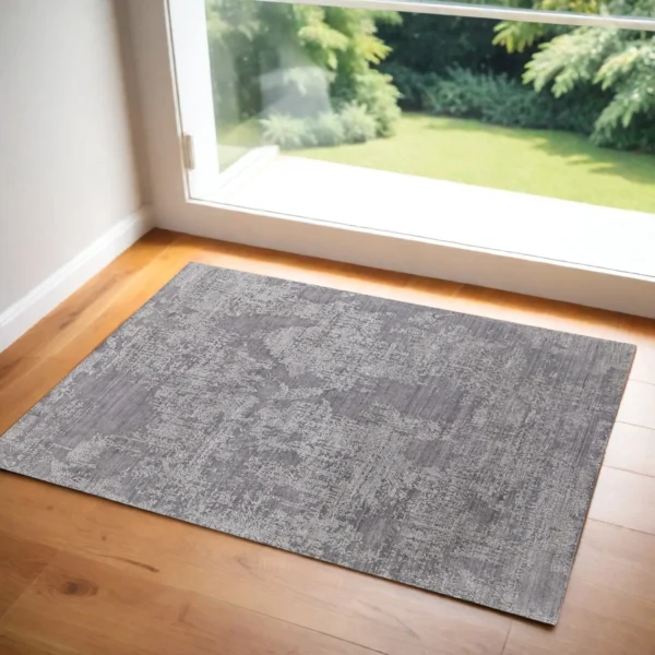 3' X 5' Gray Abstract Hand Woven Worn Faded Area Rug