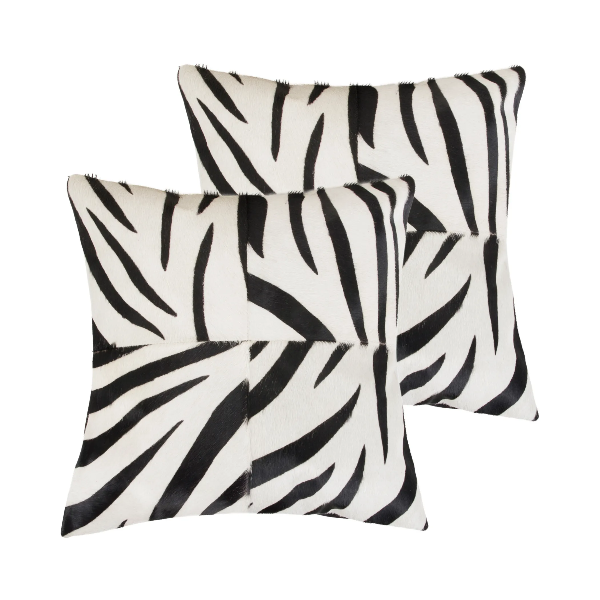 Set of Two 18" White and Black Zebra Cowhide Throw Pillows - Image 5