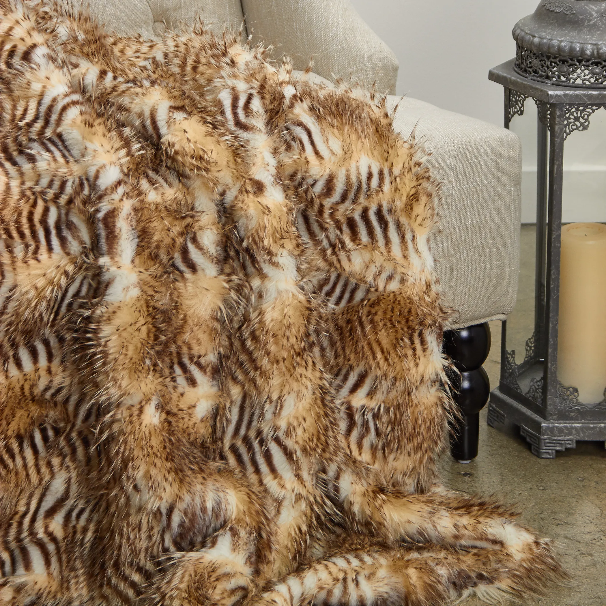 Plutus Porcupine Beige Faux Fur Luxury Throw - Image 2