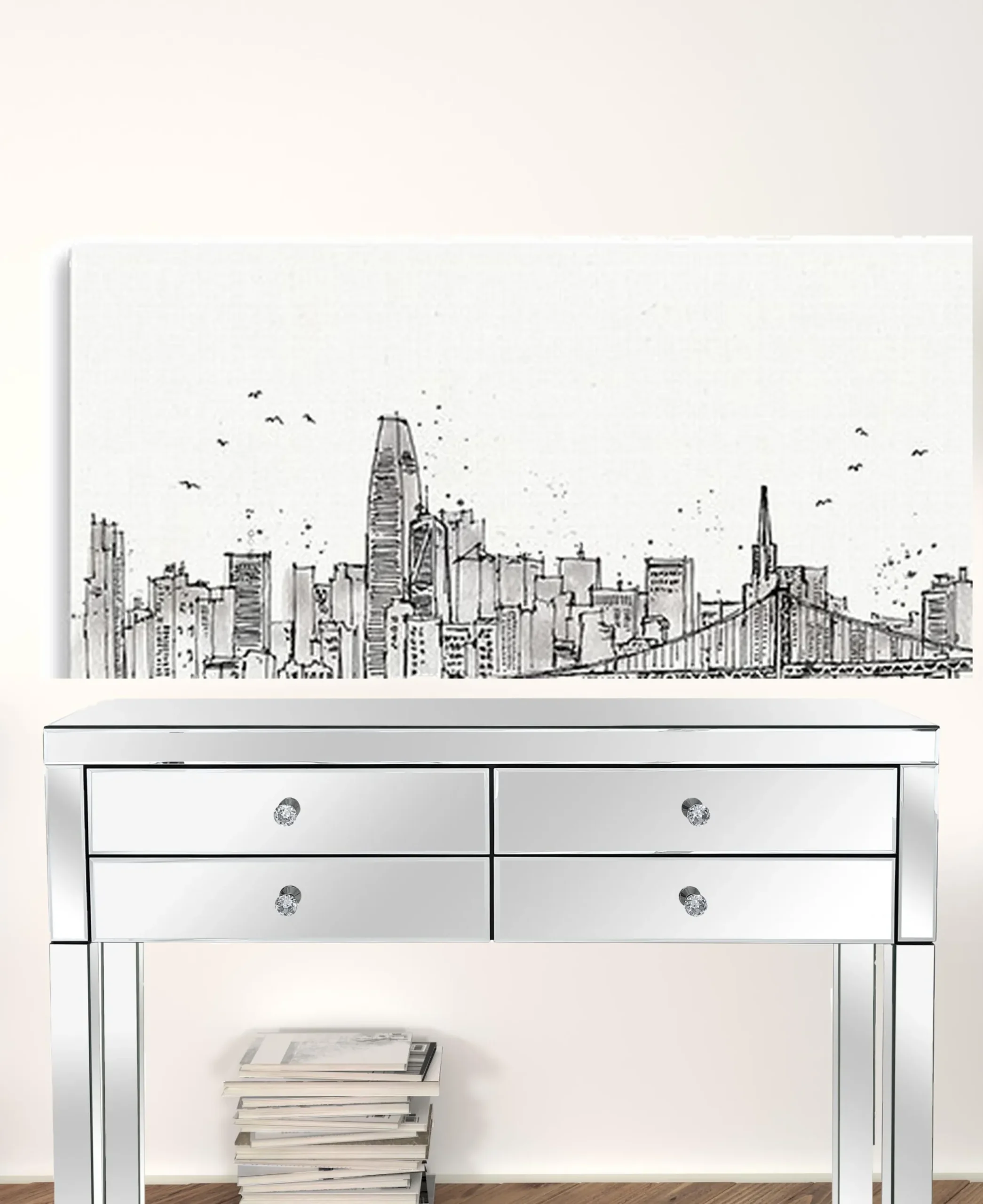 Monochrome City Skyline Sketch Unframed Print Wall Art - Image 3