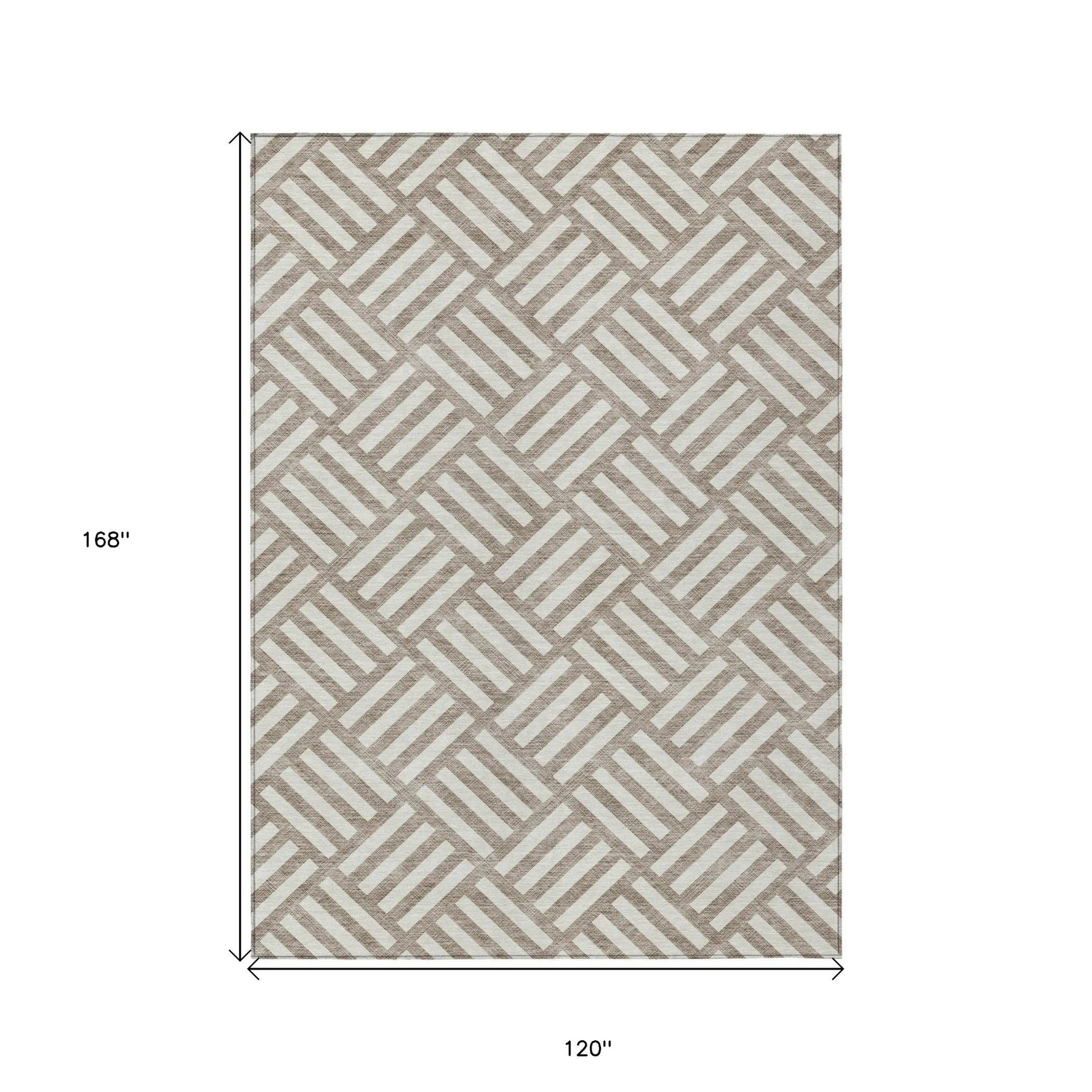 10' X 14' Taupe And Ivory Geometric Washable Indoor Outdoor Area Rug - Image 3