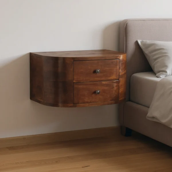 Solid Wood Round Two Drawer Floating Nightstand