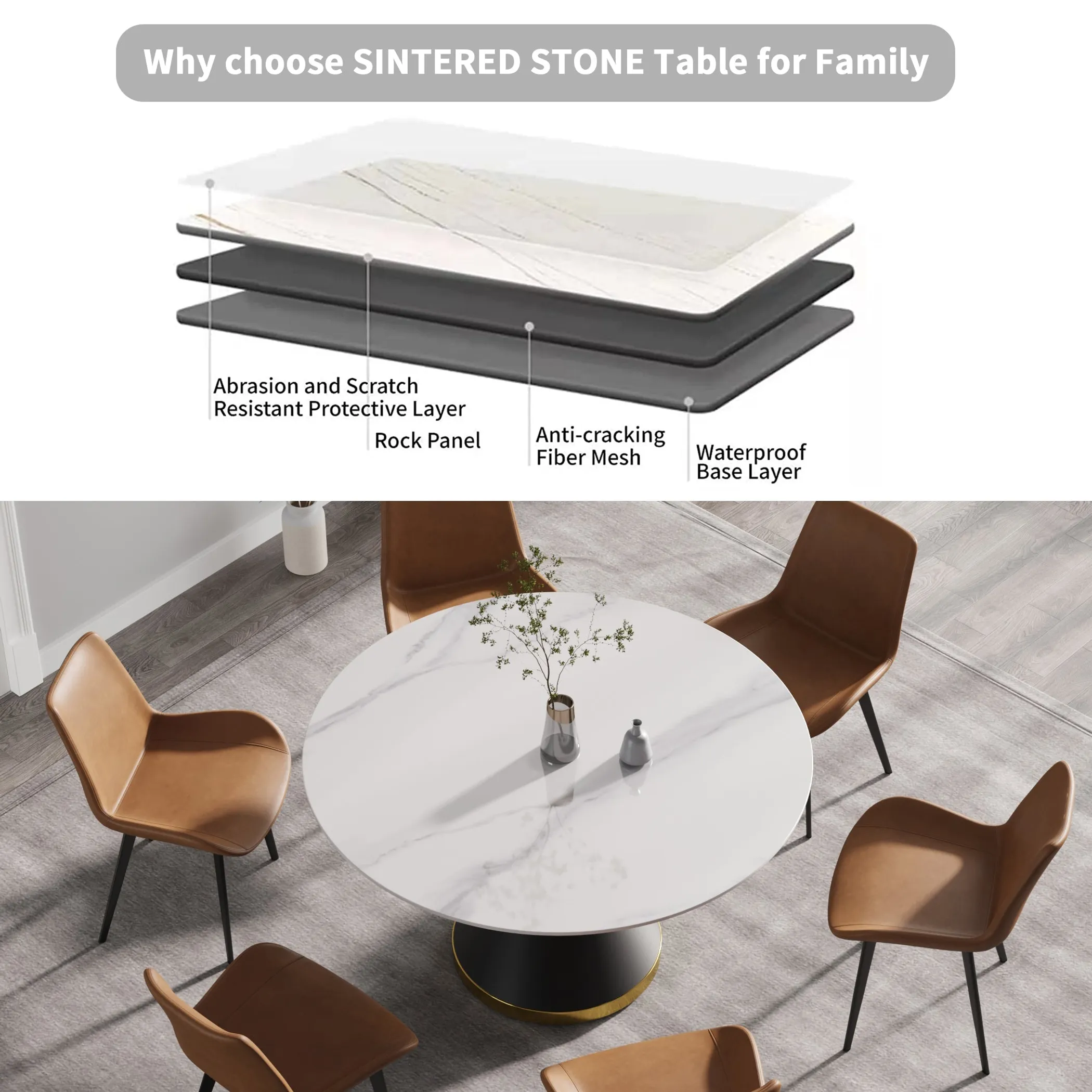 Modern Marble Stone Round Dining Table - Image 4