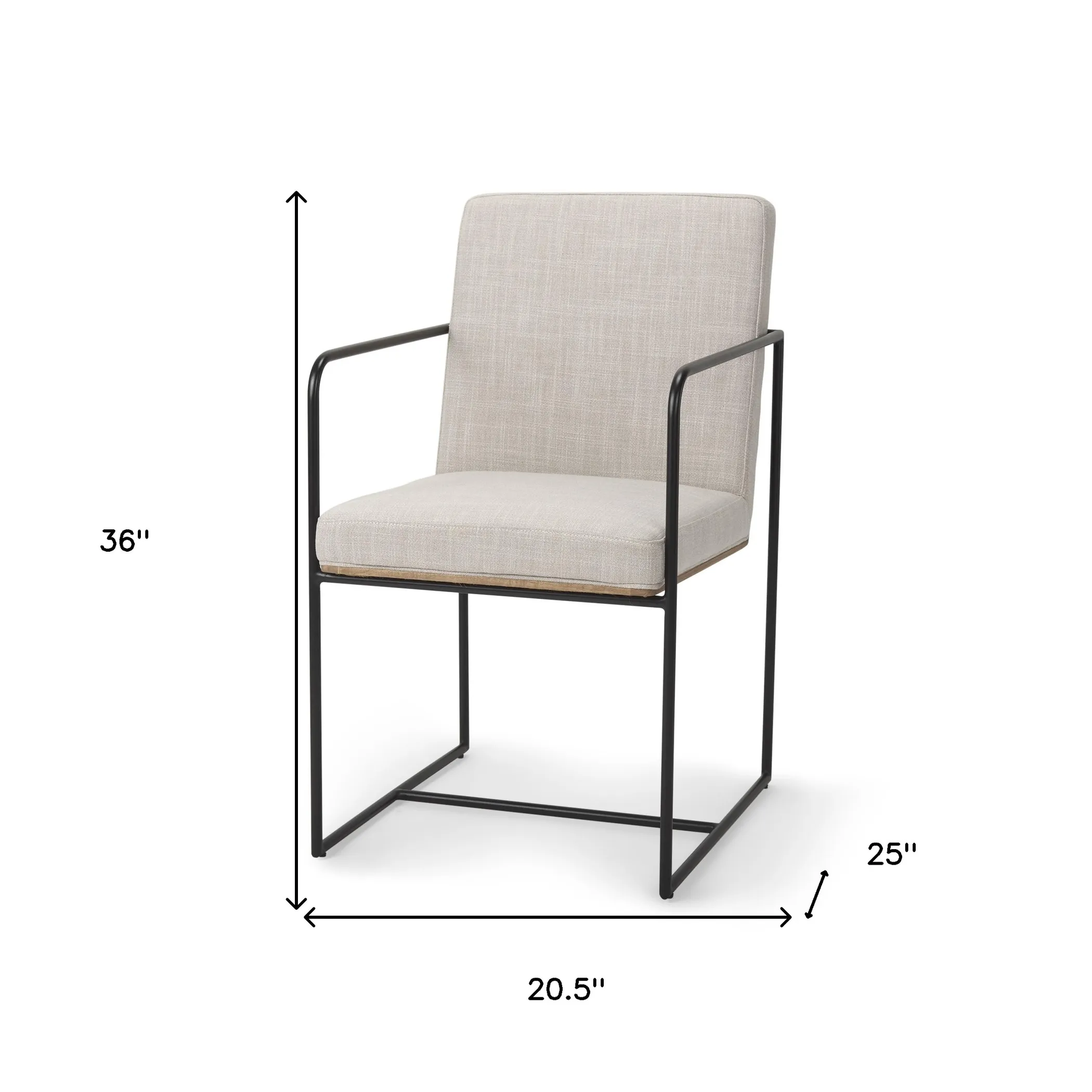 Beige and Black Upholstered Cushion And Metal Dining Arm Chair - Image 5