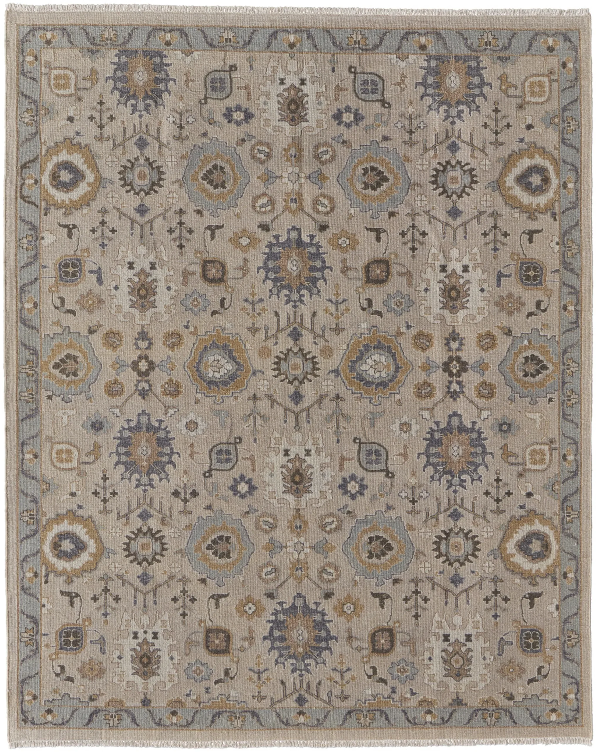 8' X 10' Tan Brown and Gray Wool Oriental Hand Knotted Area Rug With Fringe - Image 5