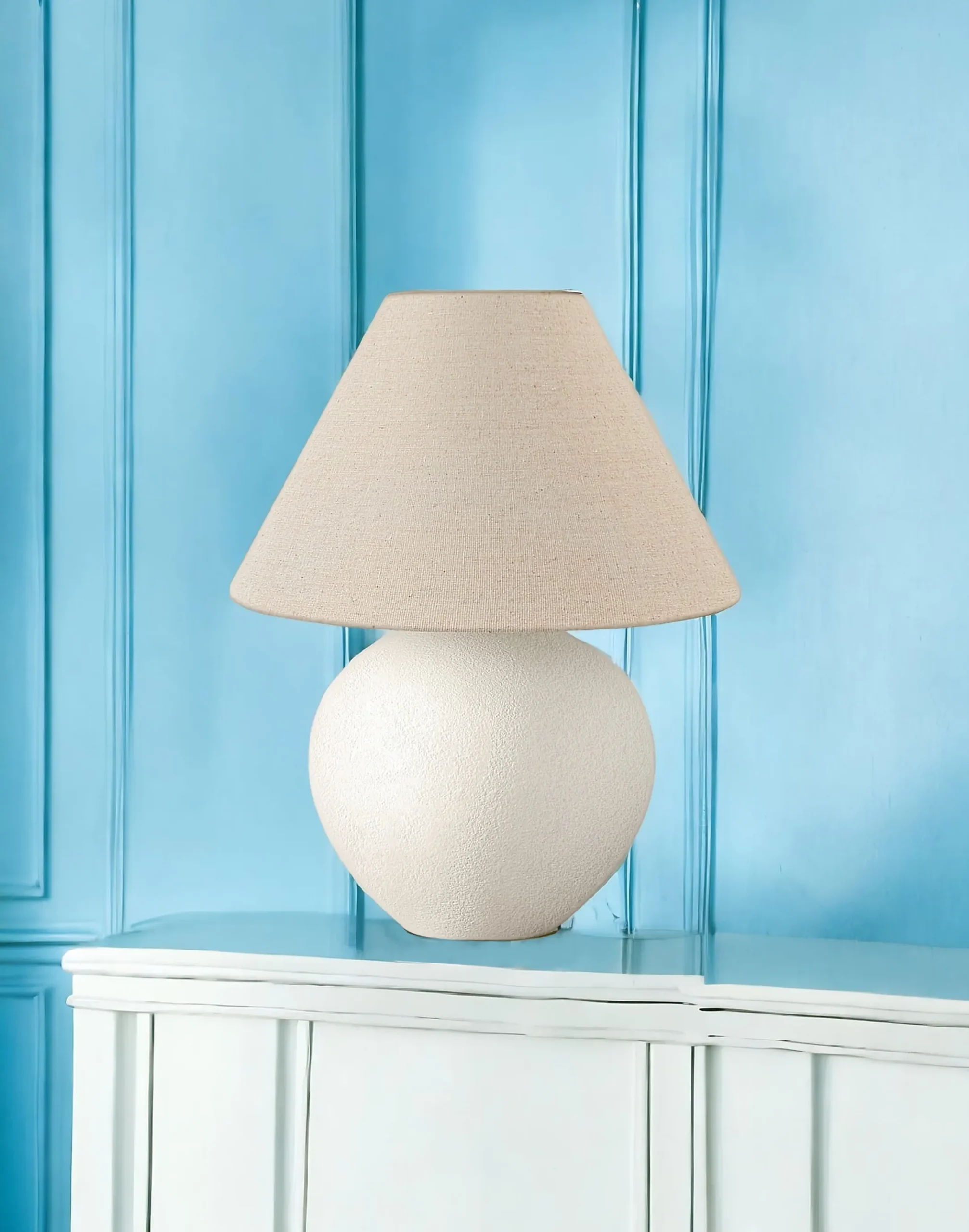 16" Cream Ceramic Round Table Lamp With Cream Empire Shade - Image 2