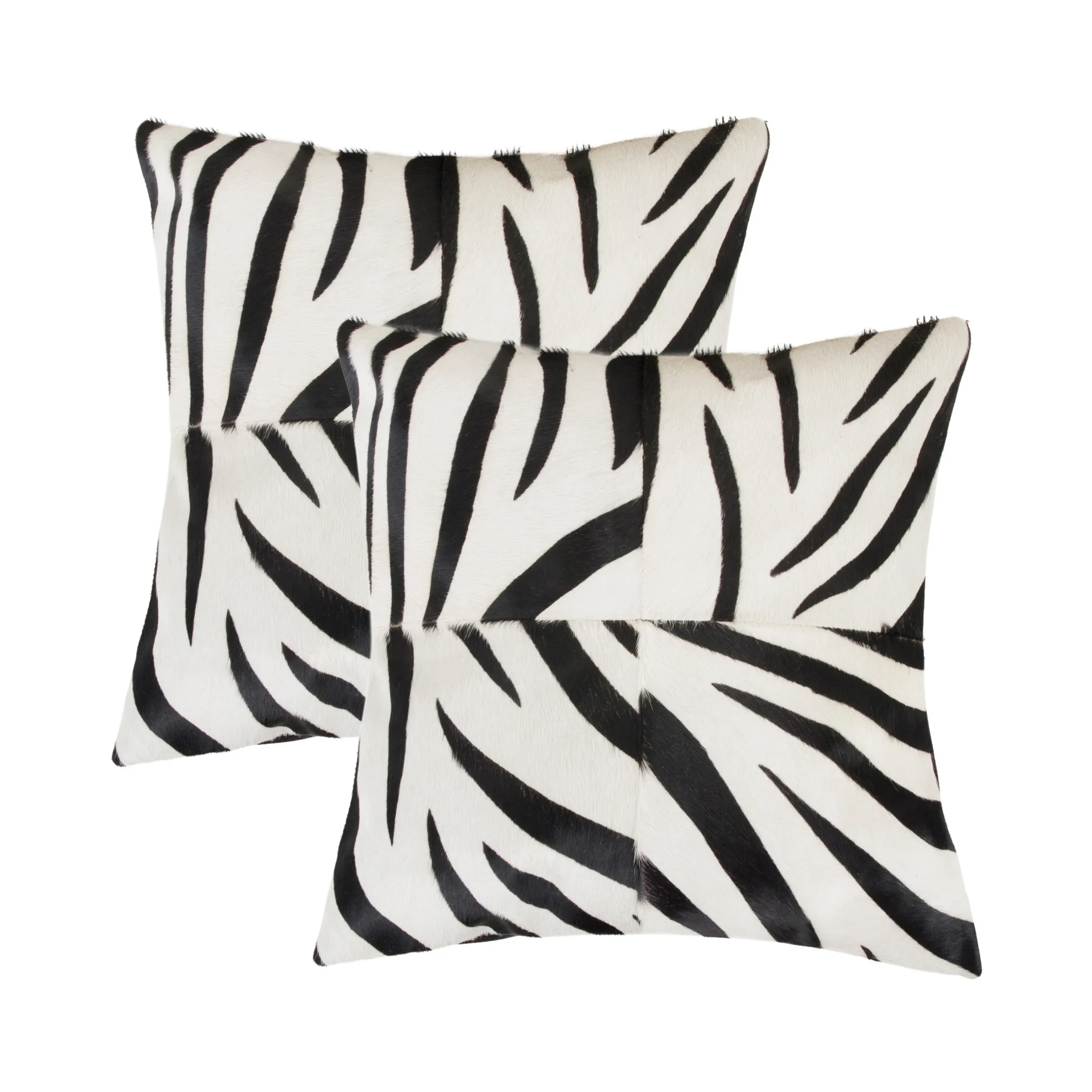 Set of Two 18" White and Black Zebra Cowhide Throw Pillows - Image 2
