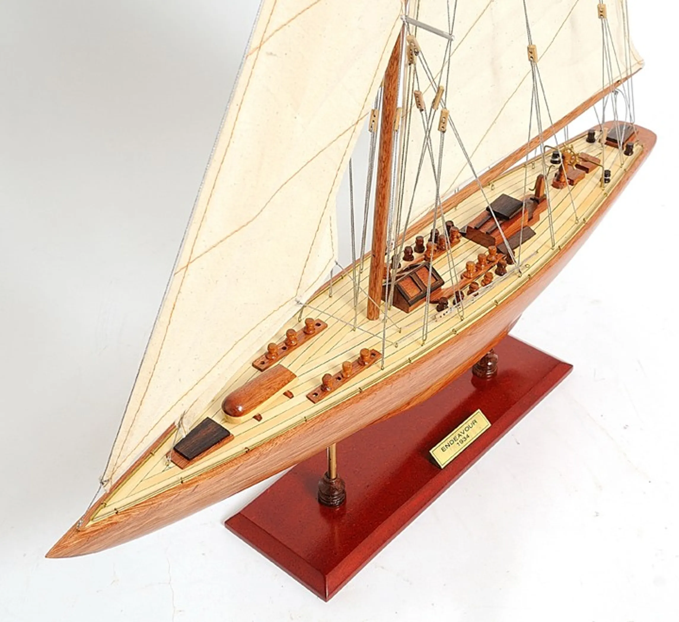 31" Wood Brown Endeavour Yacht Hand Painted Sculpture - Image 6