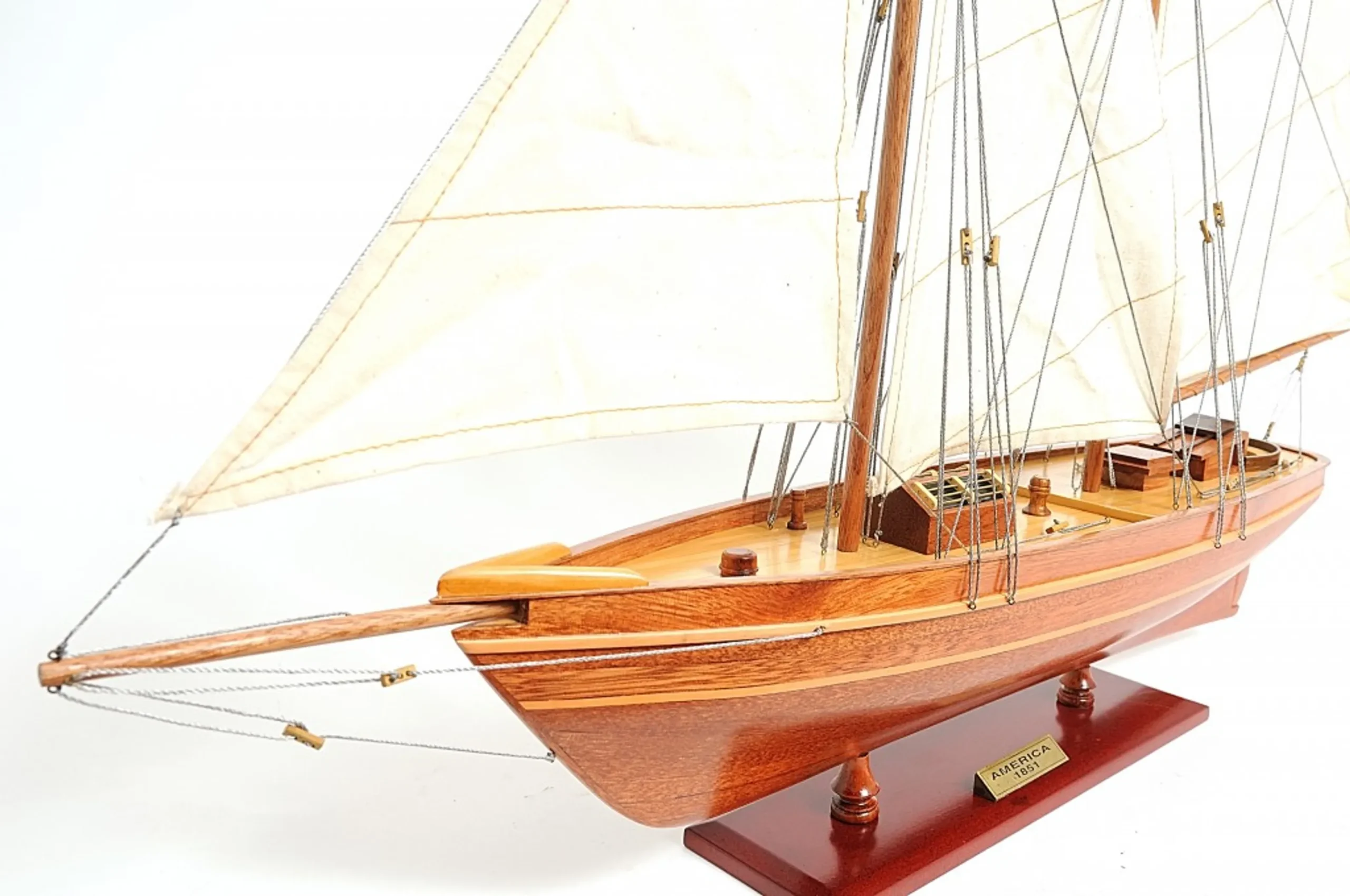 28" Wood Brown America 1851 Yacht Hand Painted Sculpture - Image 4