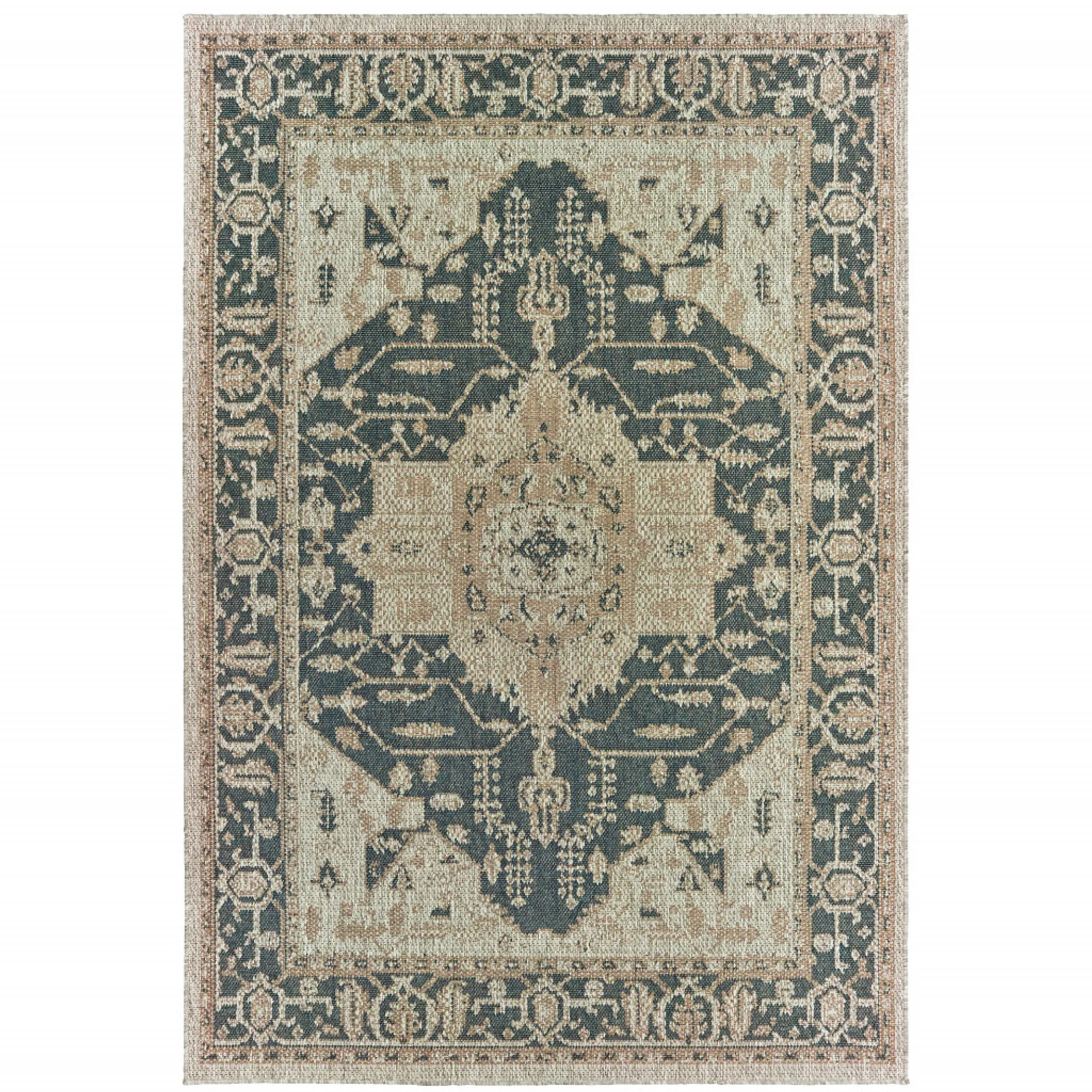 8' X 10' Gray Oriental Stain Resistant Indoor Outdoor Area Rug - Image 3
