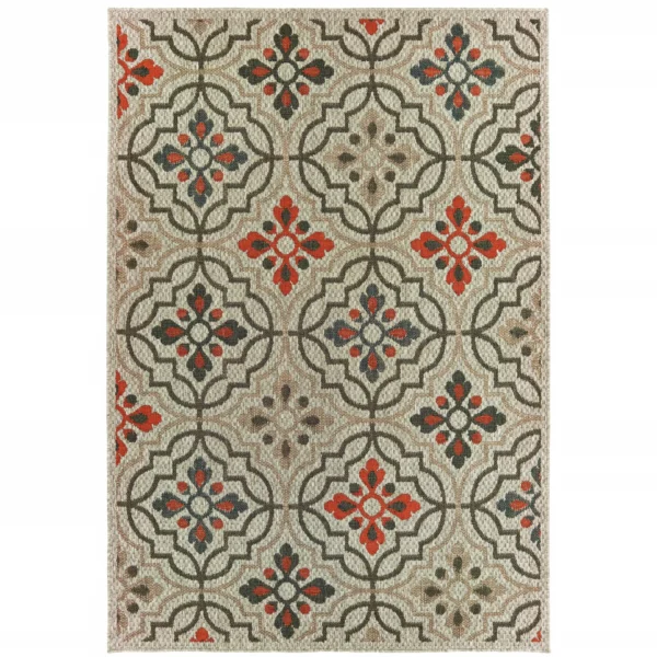 8' x 10' Gray Geometric Stain Resistant Indoor Outdoor Area Rug