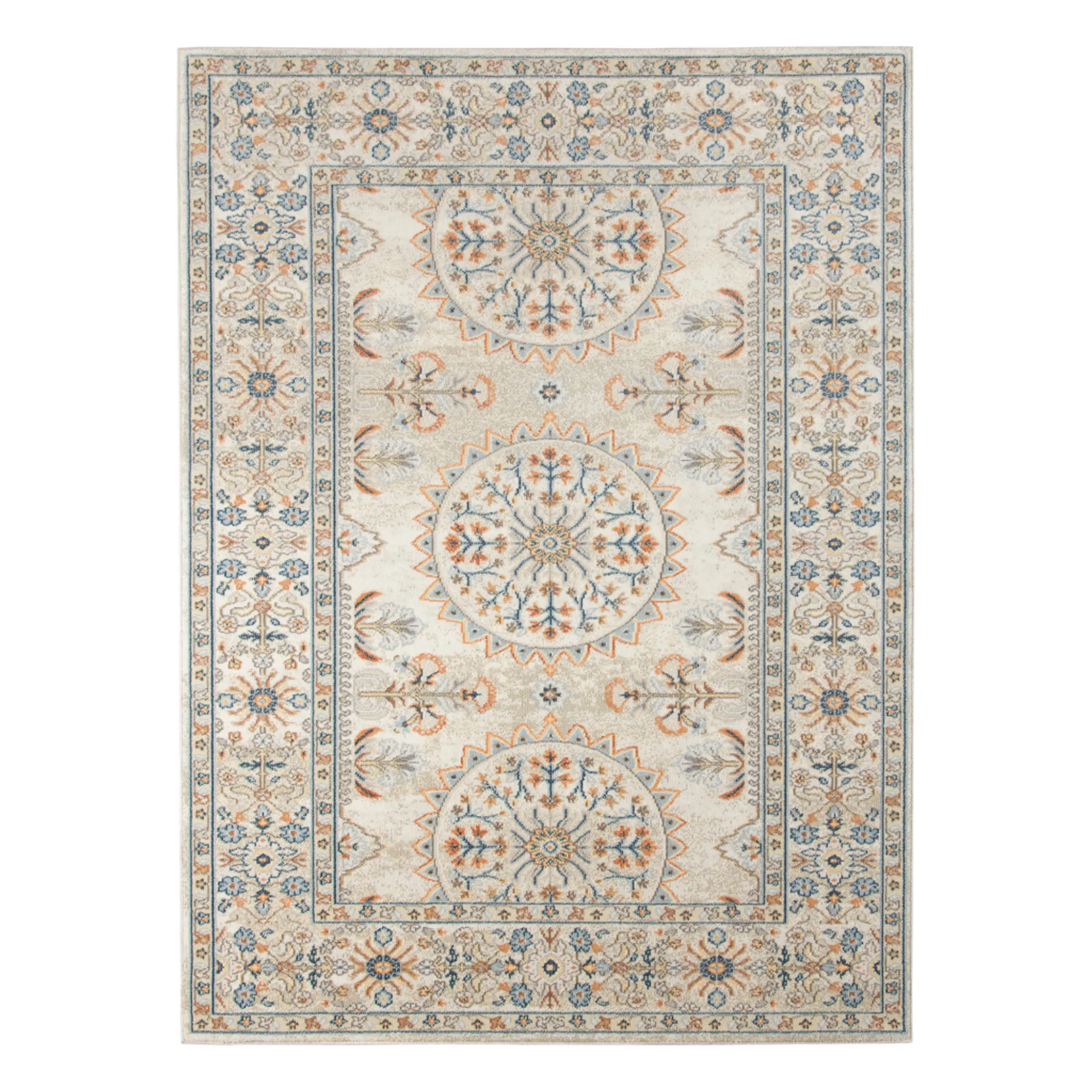 9' X 12' Blue and Orange Medallion Stain Resistant Indoor Outdoor Area Rug - Image 2